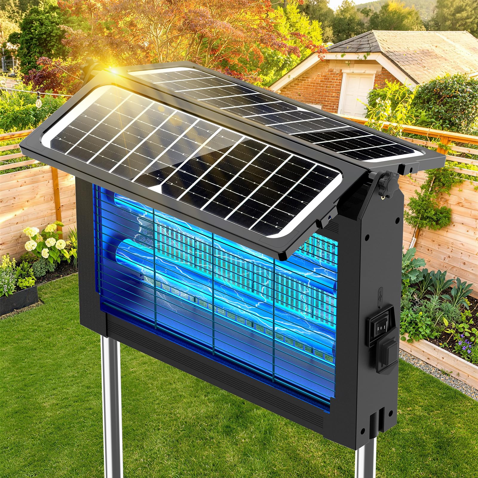 Photo 1 of Solar Bug Zapper Outdoor, 4500V Electric Mosquito Zapper with Dual Solar Panels, Auto On/Off Mosquito Killer, IPX5 Waterproof Fly Trap for Backyard Patio Garden Camping, 1/2 Acre Coverage