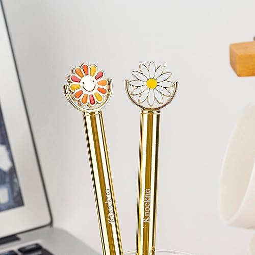 2 bolígrafos novedosos con diseño de margaritas y girasoles sonrientes, lindo bolígrafo giratorio único para niñas y mujeres, adecuado para diario,