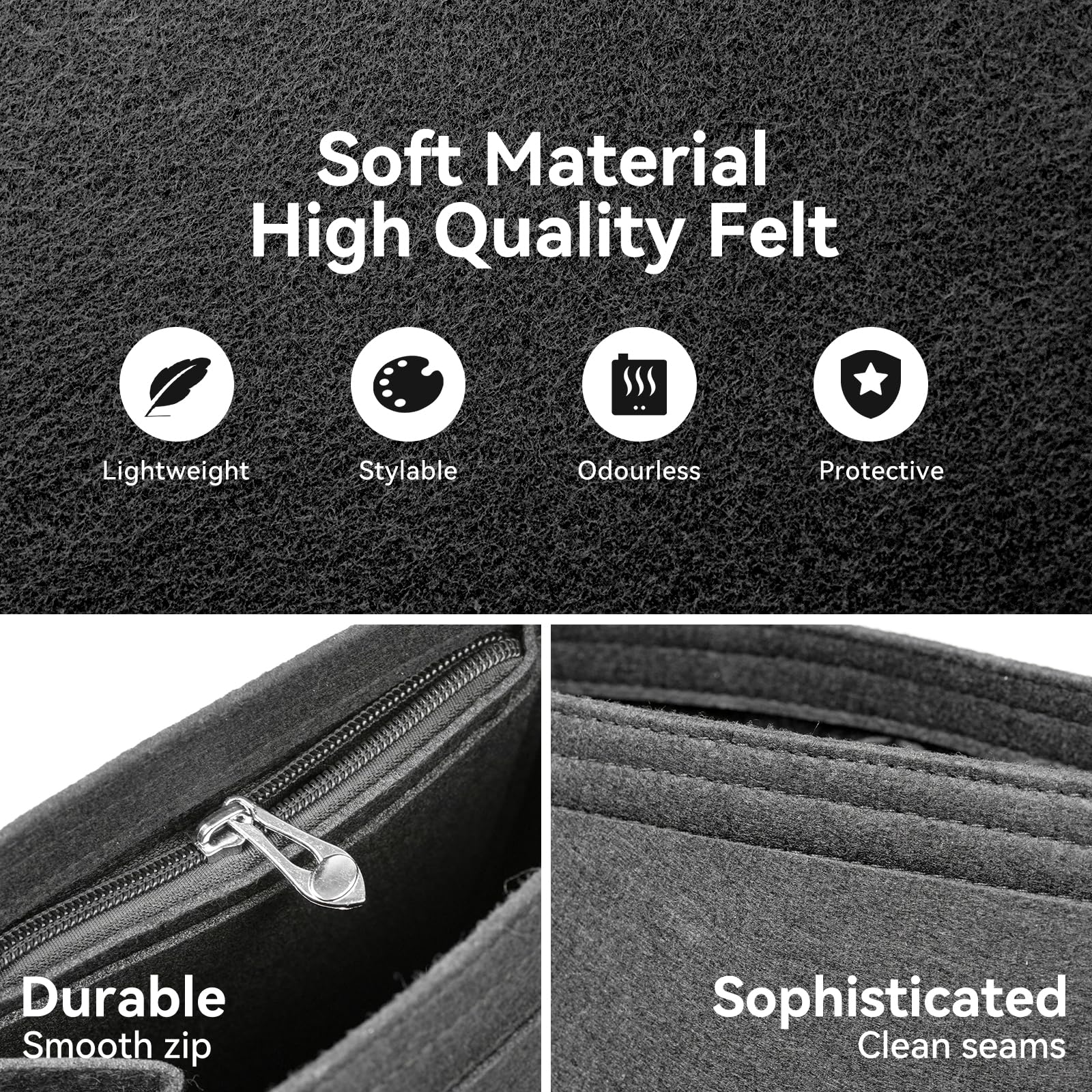 Range Sac Fourre-tout LUOJINYI Organisateur Sac Longchamp, En Feutre Classique Noir Avec Plusieurs Poches Pour Téléphone, Clés, Tasse D'Eau (M Organisateur Sac à Main