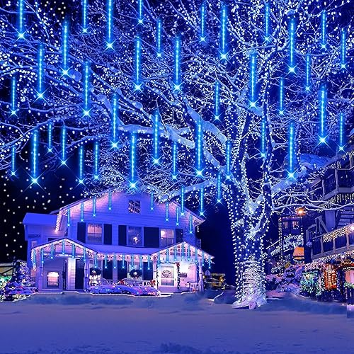 Miniatura 9 de Kwaiffeo Luces de carámbano blancas cálidas para exteriores, luces de lluvia de meteoritos de 16 tubos para Navidad, Acción de Gracias, Año Nuevo,