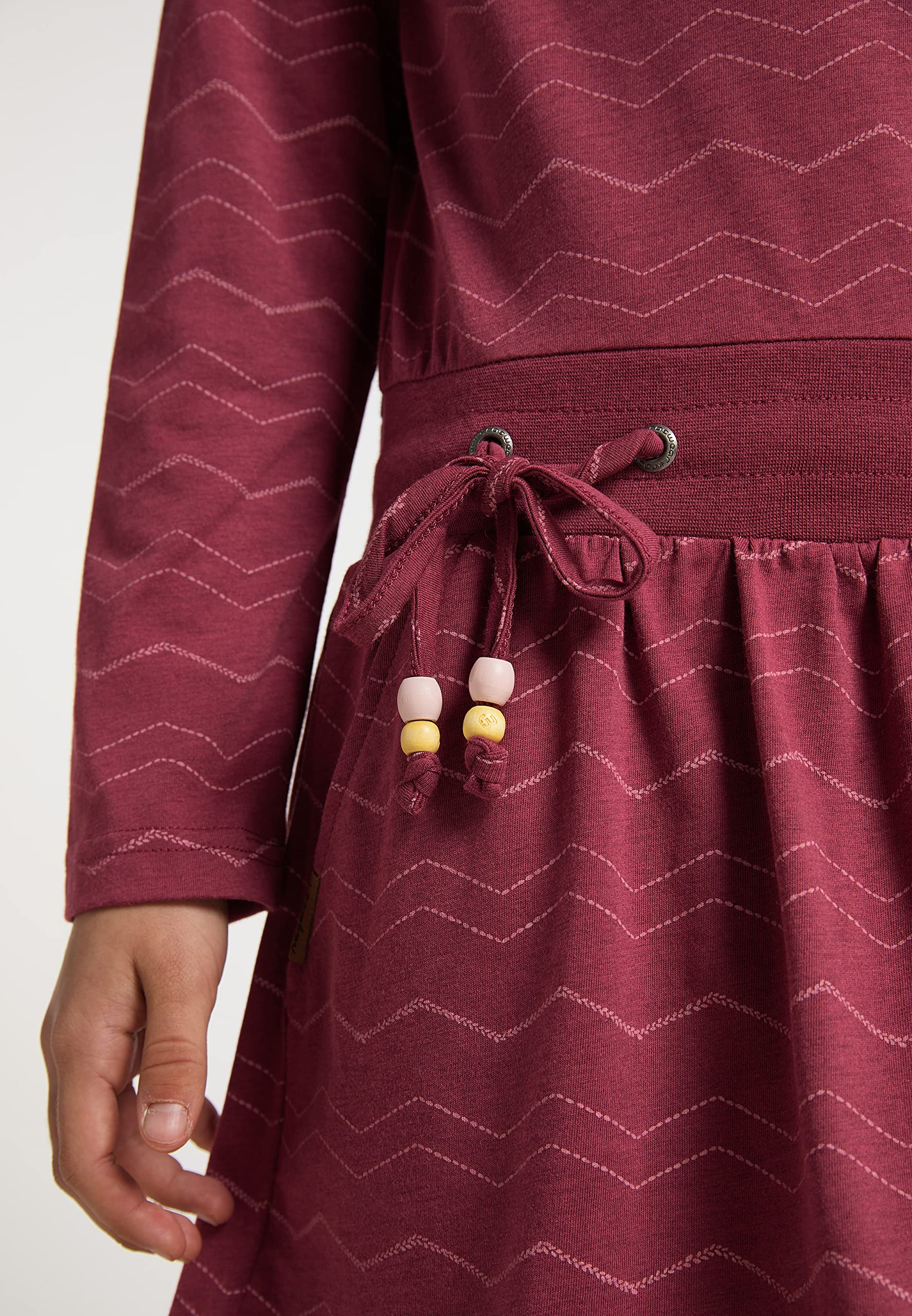Ragwear Mädchen Kleid langärmelig mit Chevron-Muster, Kordel in der Taille, Taschen, 100% vegan, ideal für Schule und Freizeit