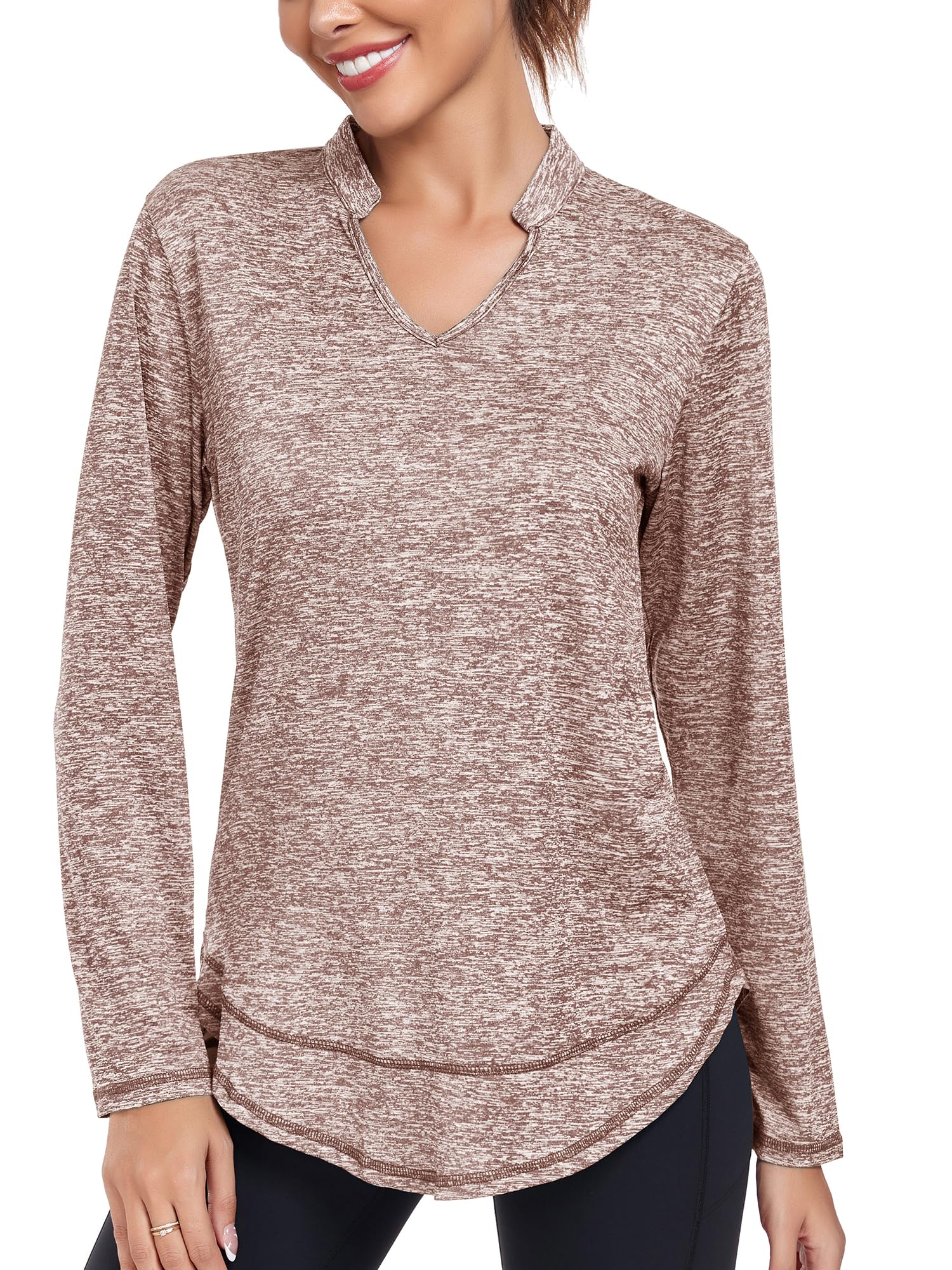 Absttith Women's Long Sleeve Workout Shirts Running Yoga Tops Athletic V Neck Sport Tee Side Split