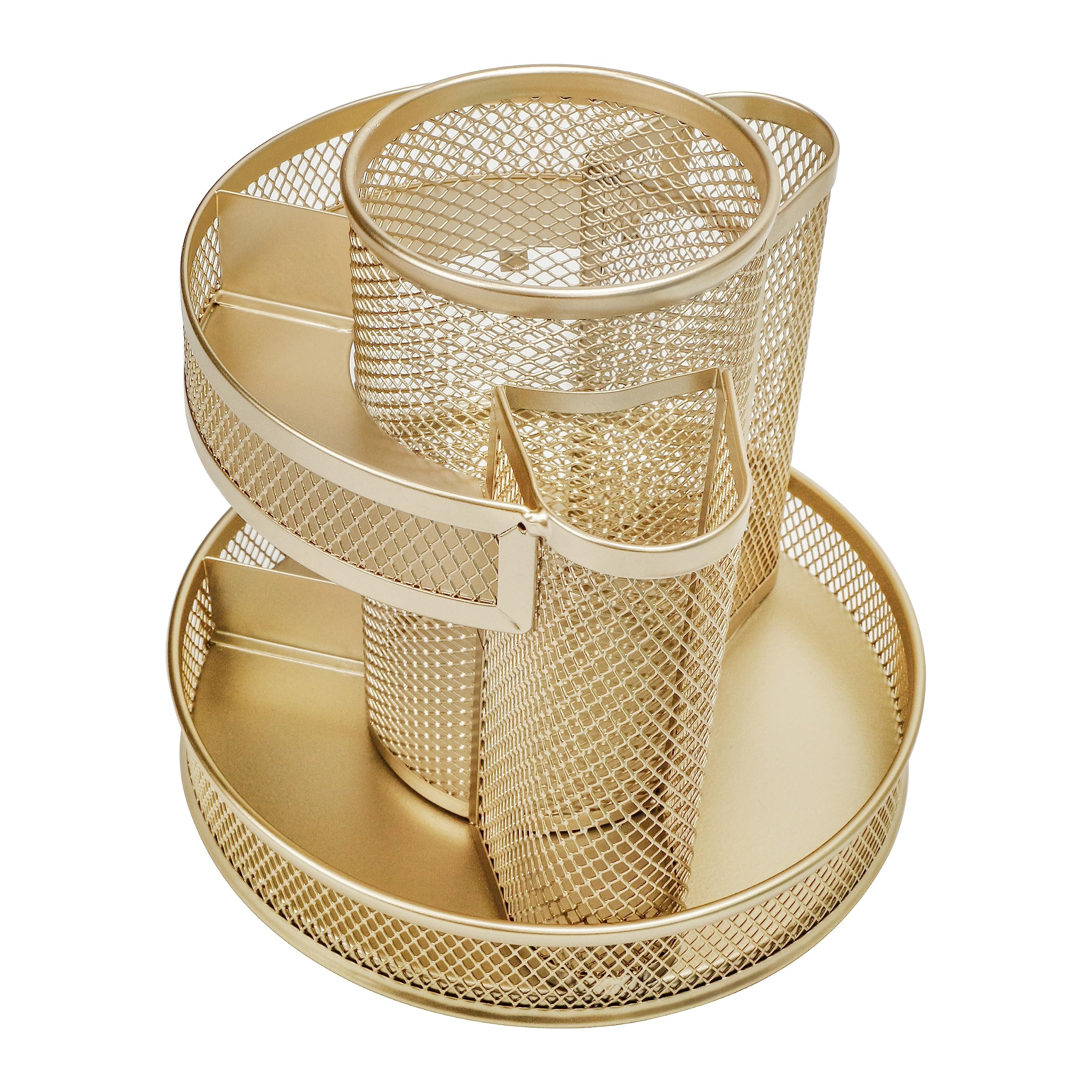 Annova Organiseur de bureau rotatif en maille avec 5 compartiments ronds pour bonbons/stylos, accessoires de bureau, fournitures artistiques, rangement, salle de classe, maison (Gold)