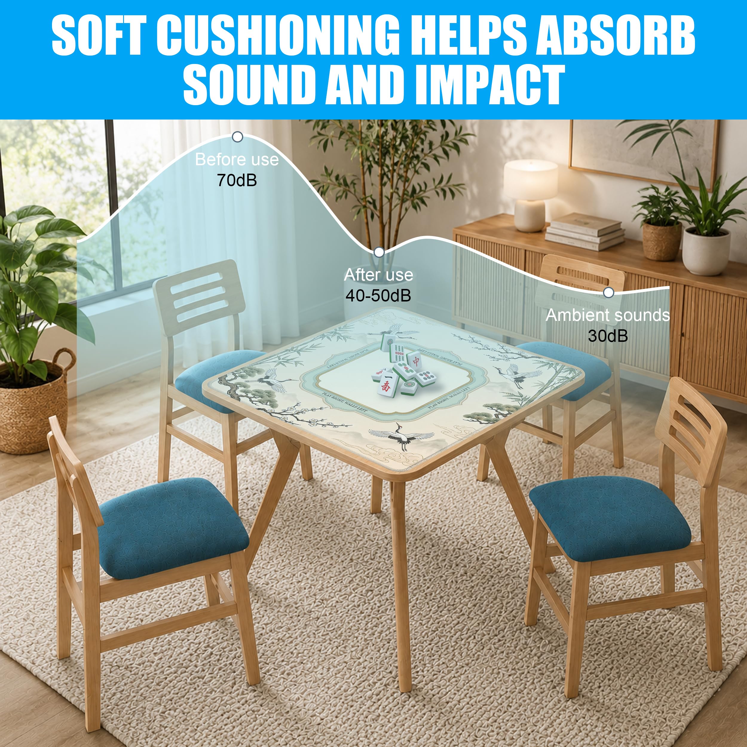 SODAVA Sage Chinoiserie Mahjong Mat 31,5 x 31,5 cm Grue Bambou Néoprène Antidérapant Réduction du Bruit Tapis de Table pour Mahjong, Jeux de Société, Cadeaux pour Joueurs de Carrelage, Hôtes de Nuit