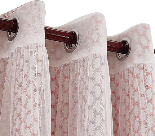 Miniatura 5 de Deconovo Mix & Match - Cortinas con estampado marroquí rojo para oscurecer la habitación, encaje de tul blanco con ojales en la parte superior,