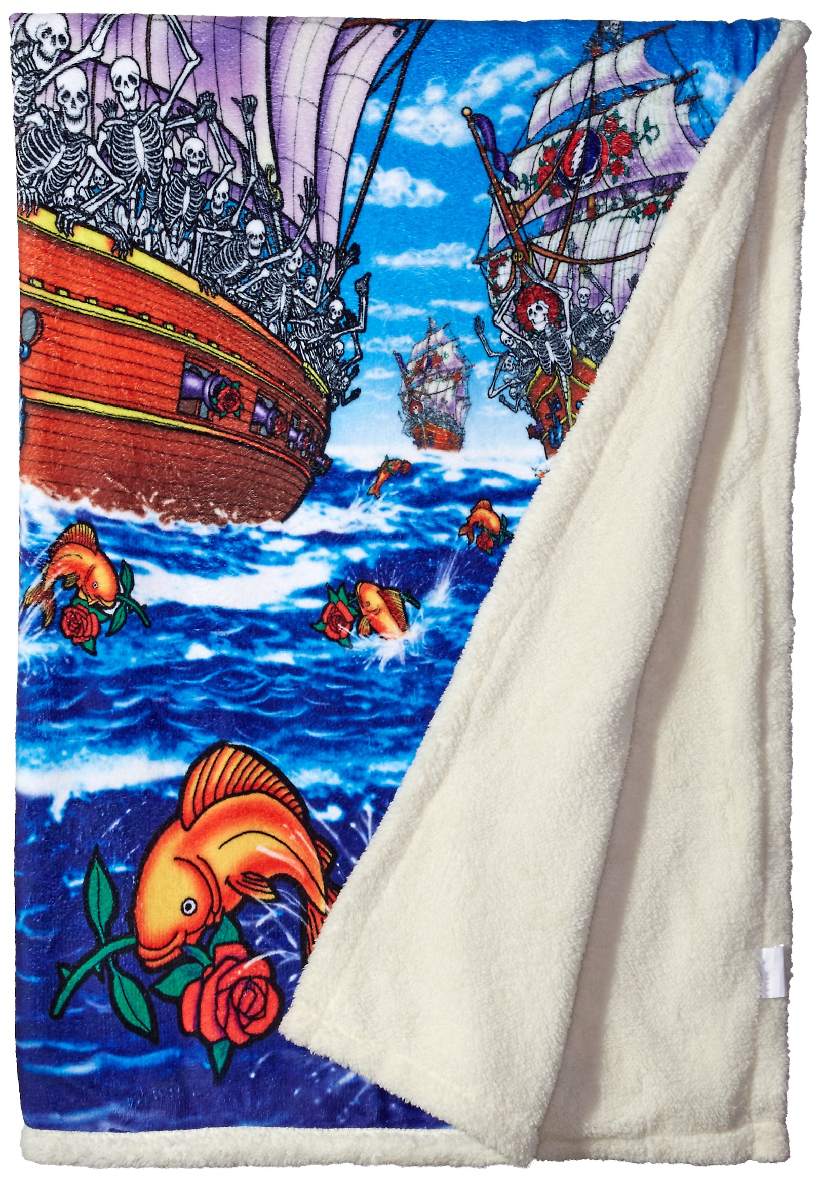 Liquid Blue Men's Grateful Dead Ship of Fools Warm Coral Fleece Throw Blanket, multi, 50" X 60"