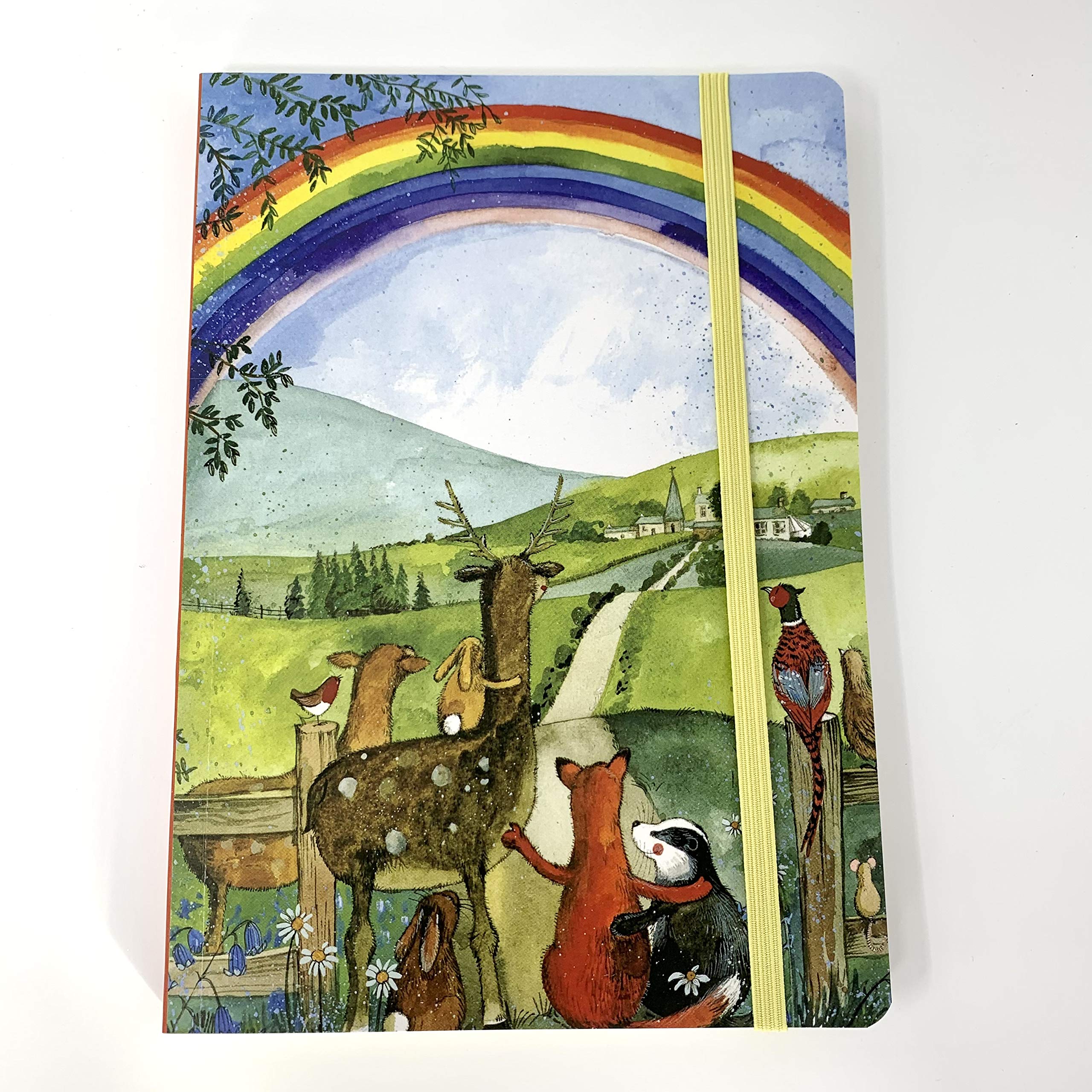 ALEX CLARK Rainbow and Animals Large Chunky Notebook - Soft Back Cover - Elastic Closure Journal - Lined Pages