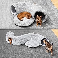 Vista 3 de Túnel para gatos con cama de gato para gatos de interior, suave de peluche de Peekaboo debajo del árbol de Navidad, cueva para gatos