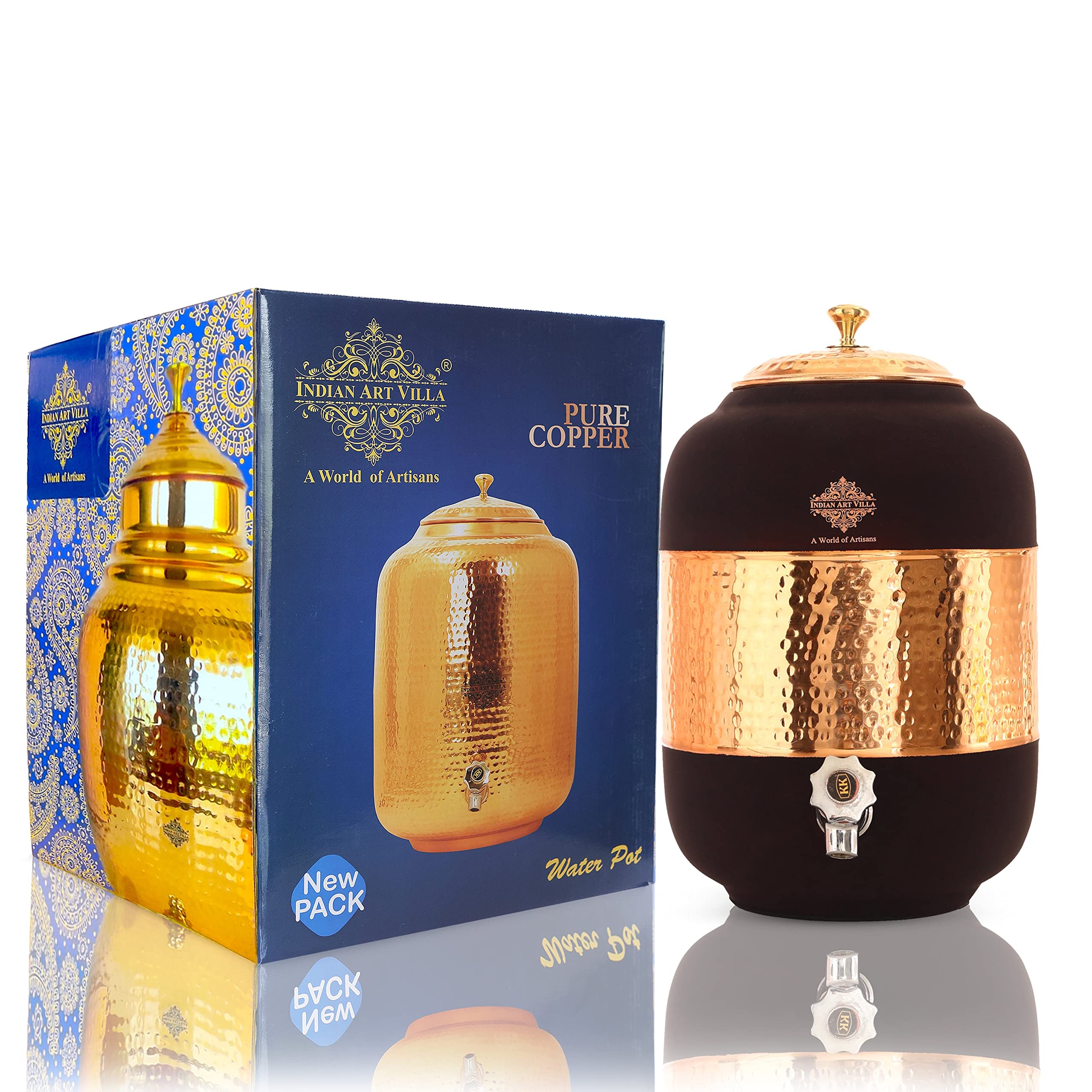 Indian Art Villa Half Hammered With Silk Finish Copper Water Pot In Black Color, Water Storage Volume - 270 Oz