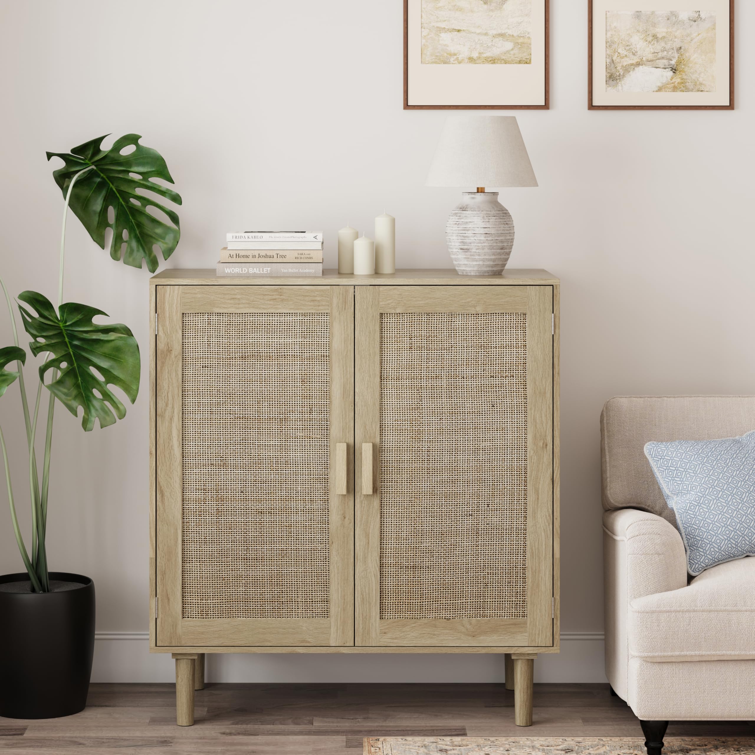 Aparador de cocina de madera con estantes ajustables y armario para dormitorio