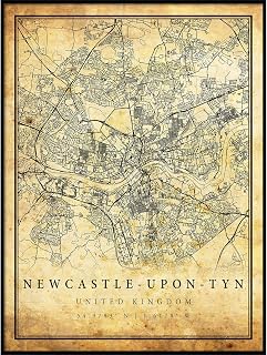 Newcastle-Upon-Tyne map Vintage Style Poster Print | Old City Artwork Prints | Antique Style Home Decor | United Kingdom Wall Art Gift | map Wall Art 11x14