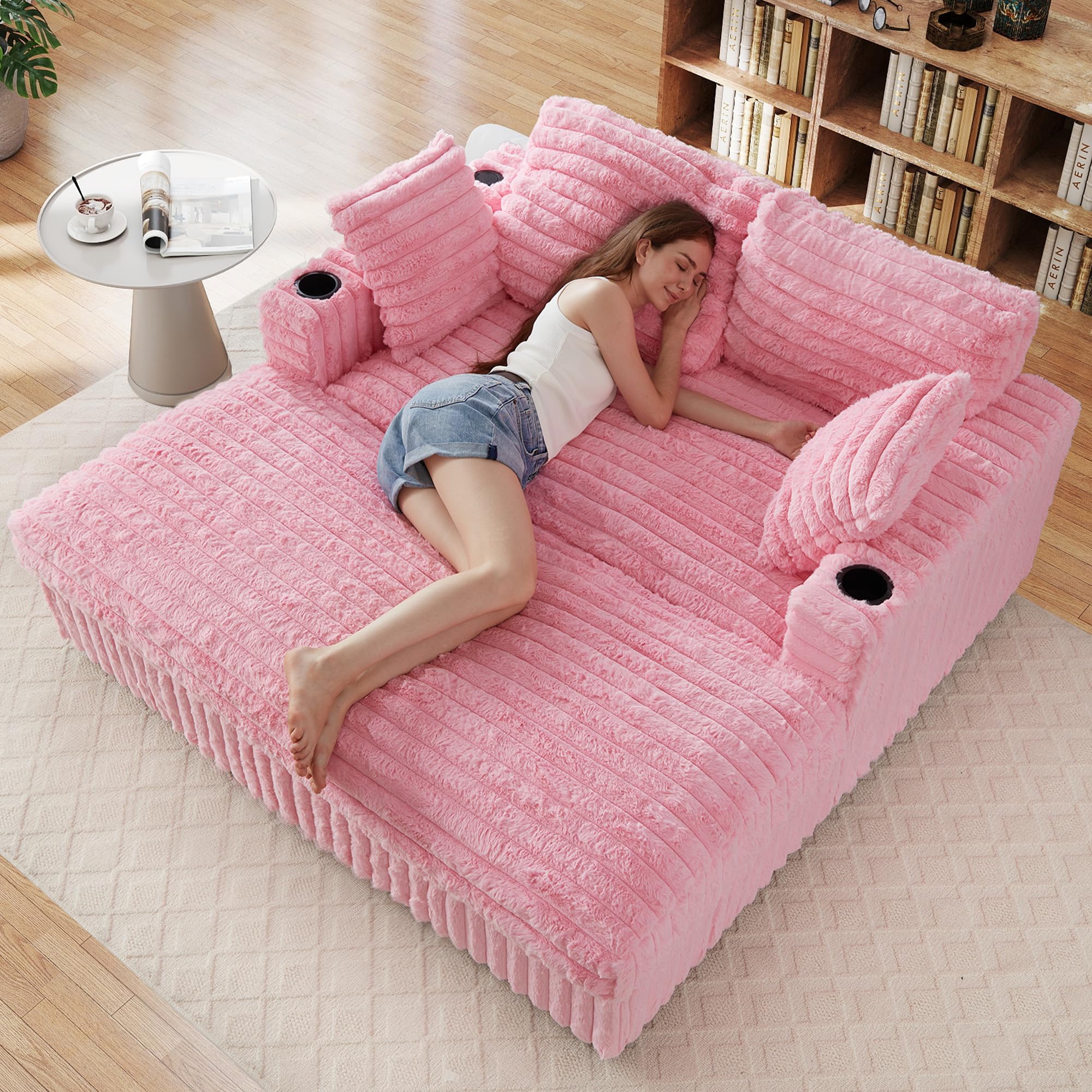 Amazon.com: QHITTY 58'' Plush Faux Rabbit Fur Chaise Loveseat with