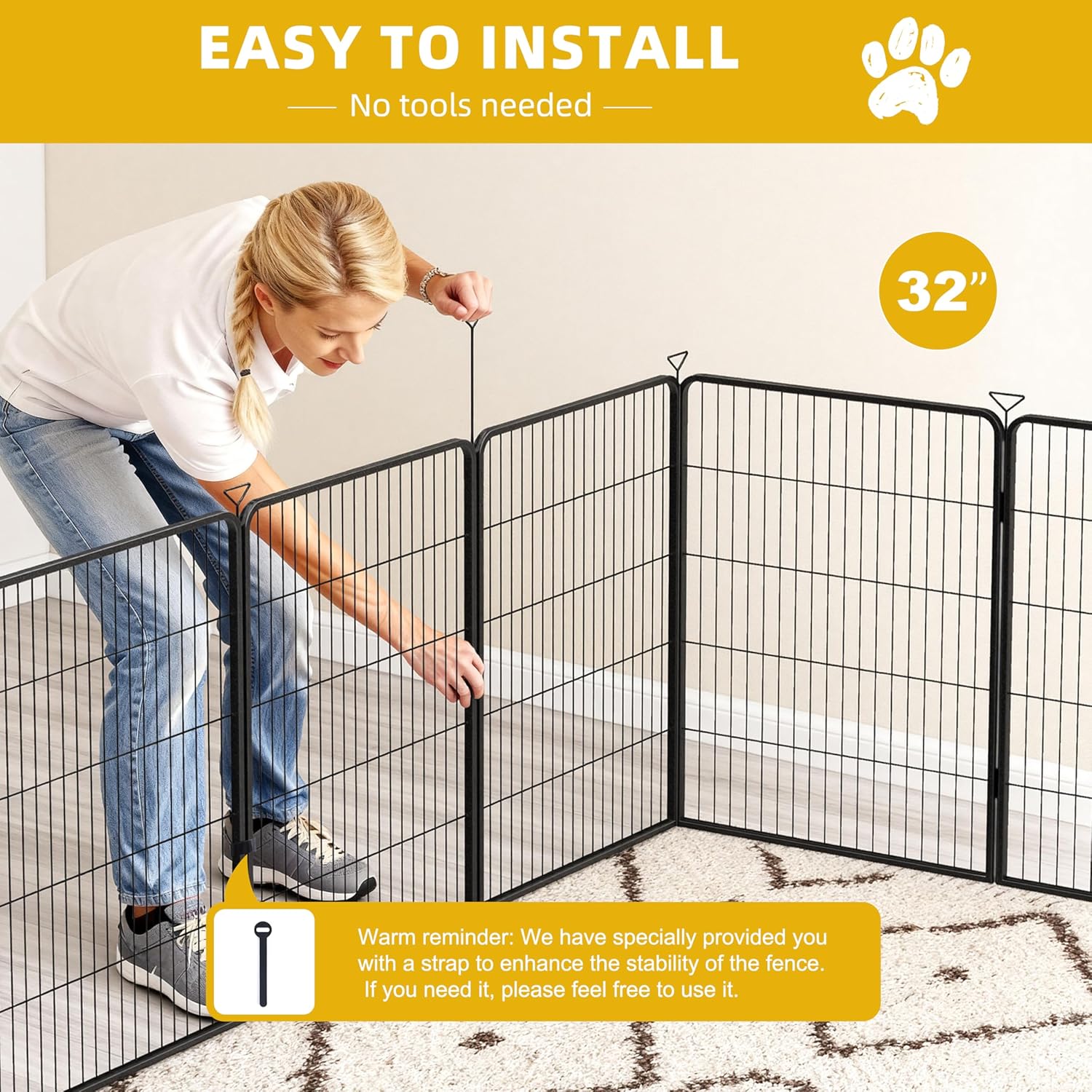 Heavy-Duty Iron Dog Playpen Outdoor Indoor,32 inch 8 Panels Dog Fences for RV Camping/Yard/Garden,Portable Dog Play Pen for Dogs,Puppies,Small Animals,Black Silver