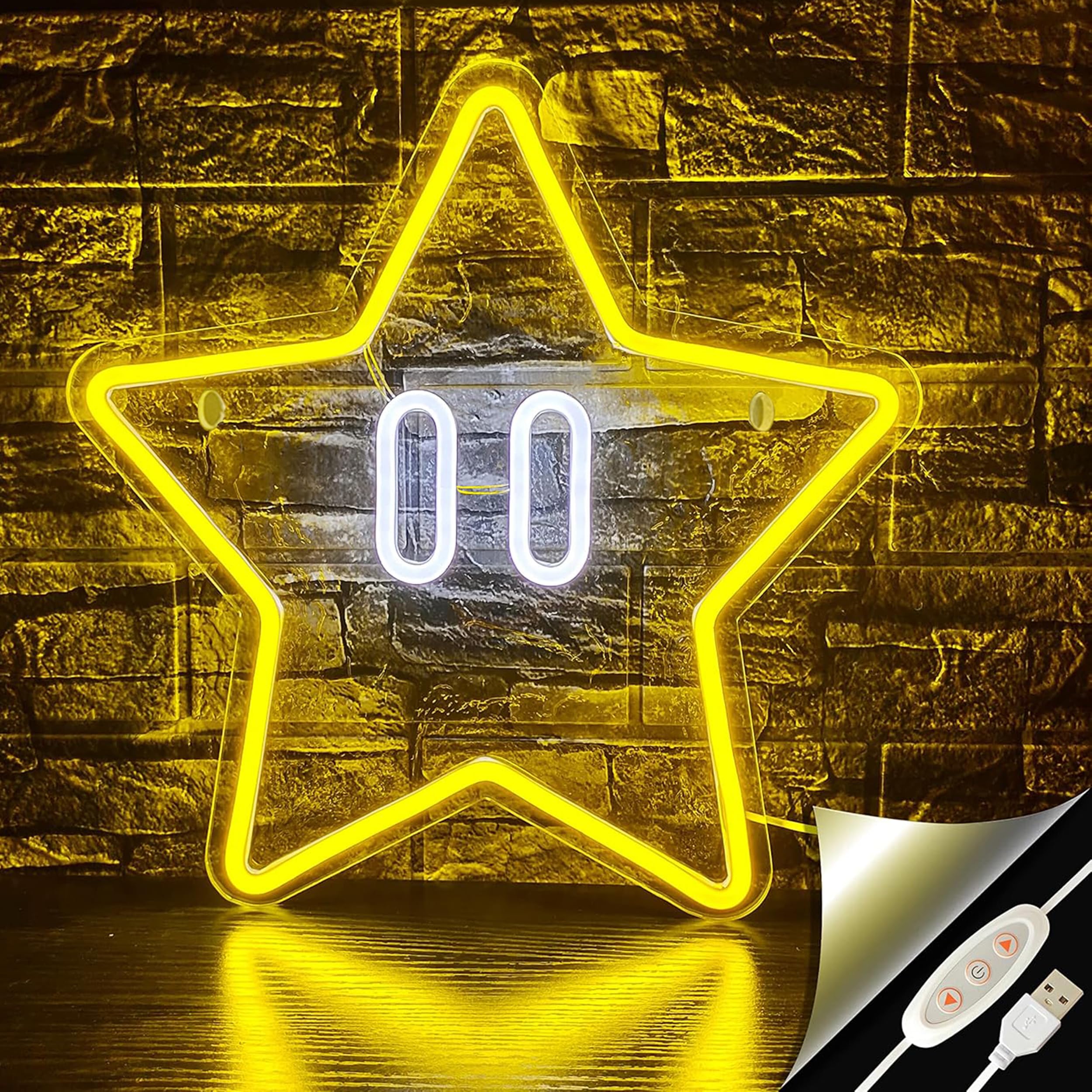 LED Neon Sign - Power Supply via USB Cable Night Light Stars Neon Light for Wall Light Children's Room and Room Decoration Teenagers, Dimmable LED Wall Decoration Light Advertising Mood Light