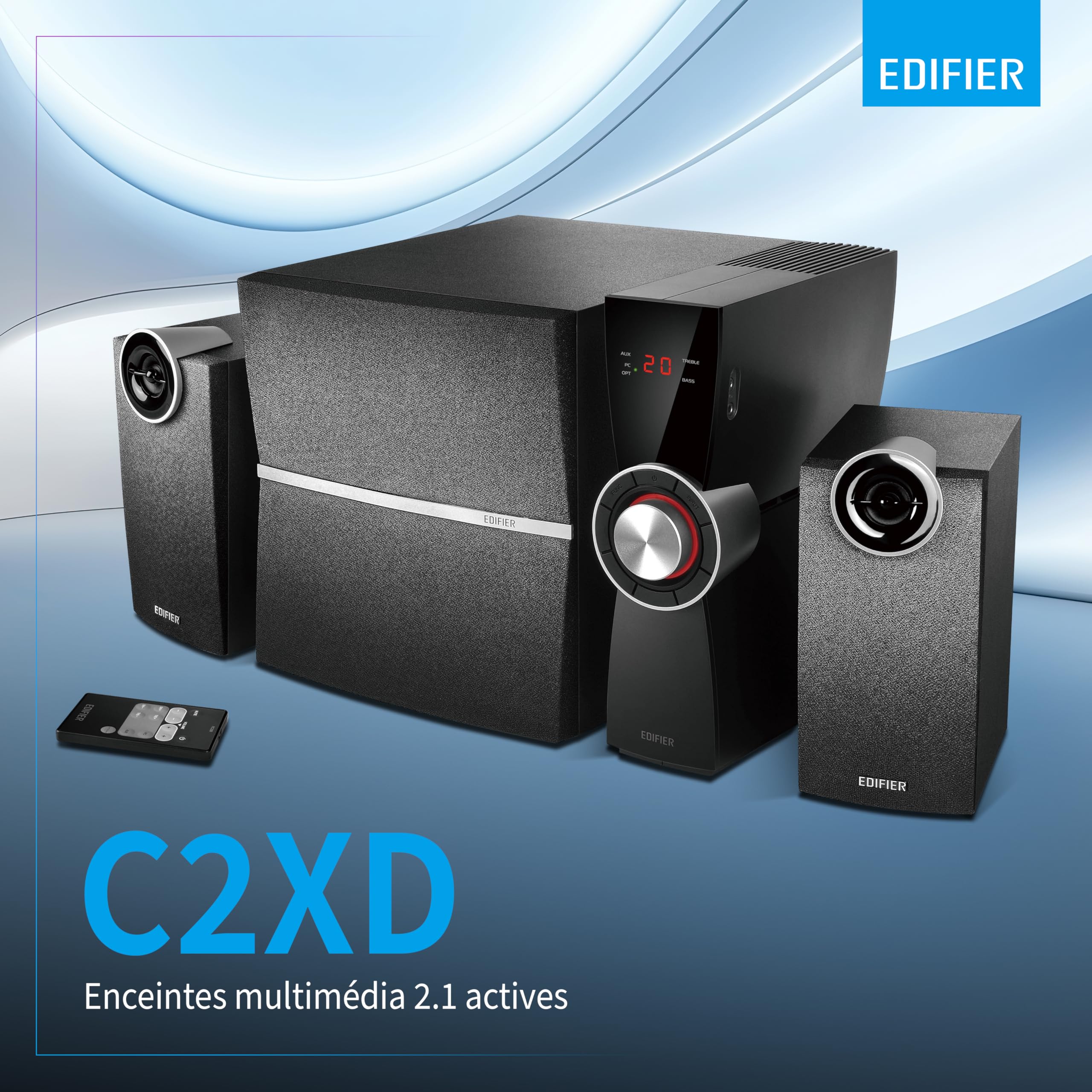 Edifier C2XD - Kit d'Enceintes 2,1 PC Noir Analogique et Optique, Télécommande Sans Fil (53 Watts)
