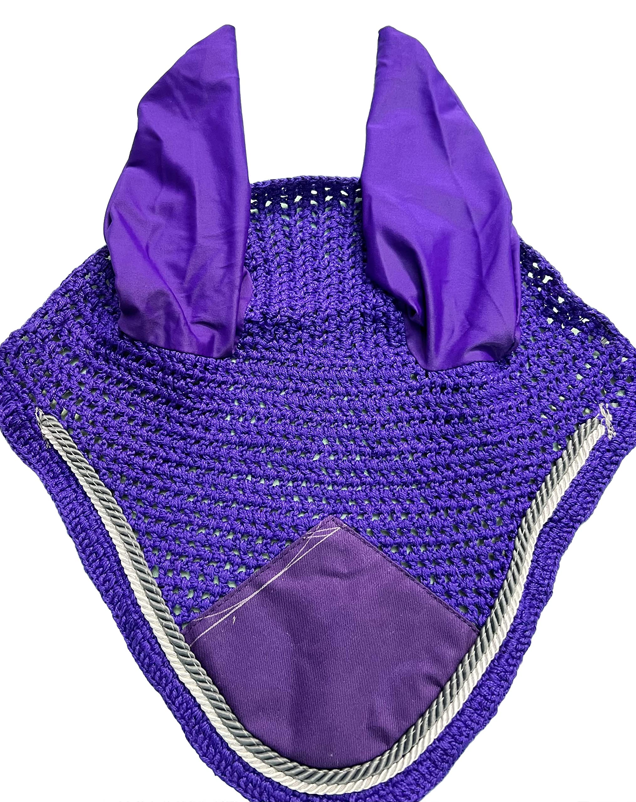 Spire Voile de protection pour cheval en coton respirant doux au crochet avec capuche pour contrôle des mouches (pony, violet/gris-blanc)