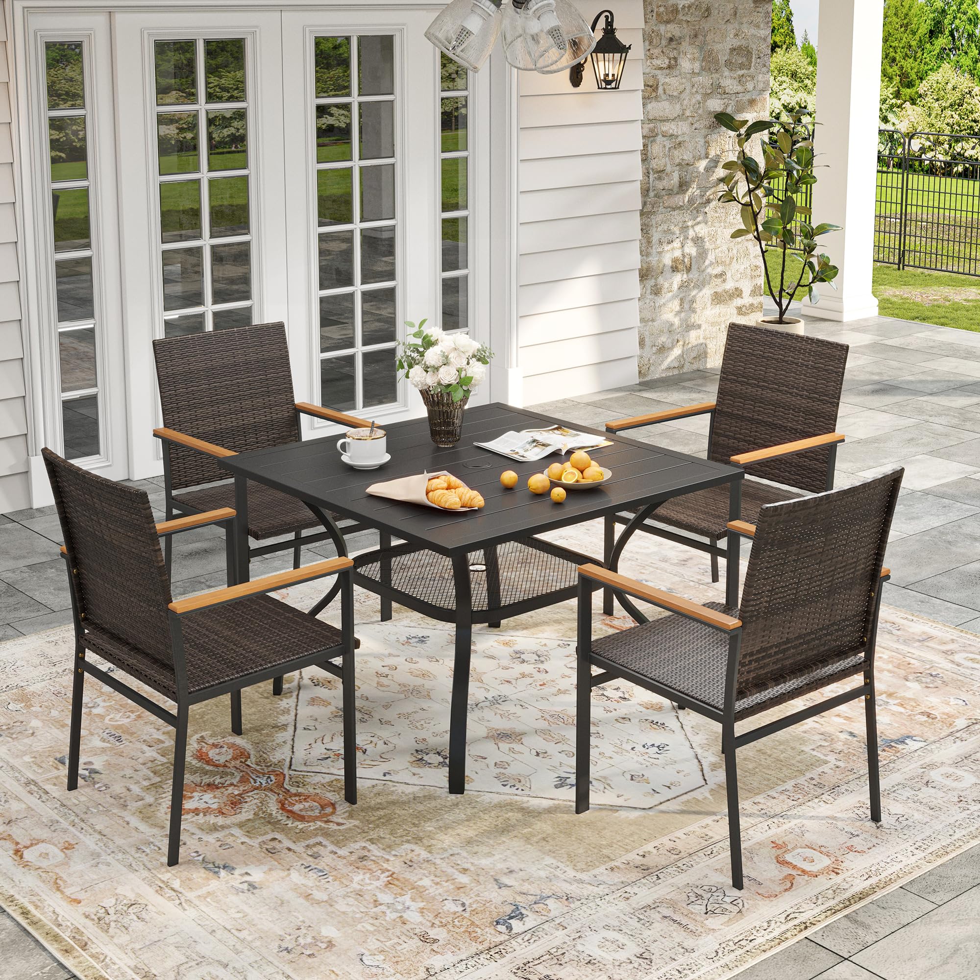 Sling Outdoor Furniture Table And Benches VICLLAX 5-Piece Patio