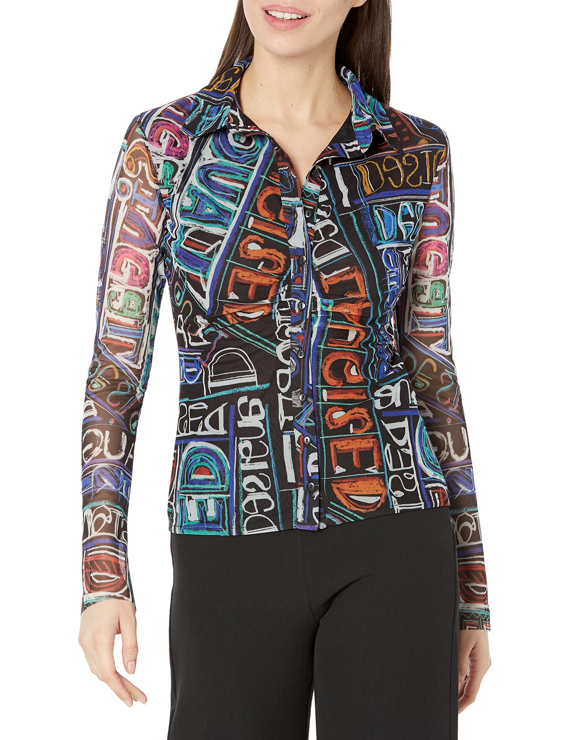 Desigual Women's Ts_Lettering 5010 T-Shirt, Blue, M