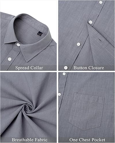 Miniatura 70 de J.VER Camisas de manga corta de lino y algodón para hombre, estilo informal, ligeras, con botones, para vacaciones, playa y verano, con bolsillo