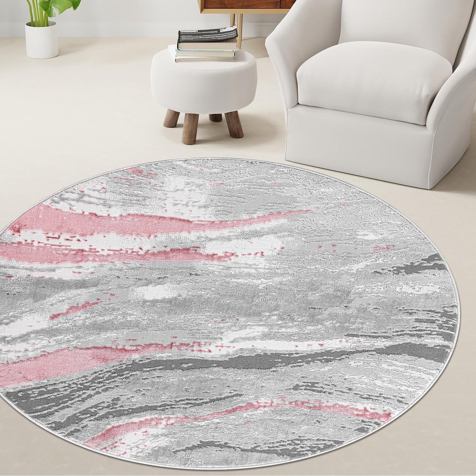 cozily® Soft Medium Pile Round Carpet With Jute Back, Jeze Abstract Pink Rugs - 120 x 120 cm - Washable Circular Rug For Kitchen and Sitting Room Rug. — image 1