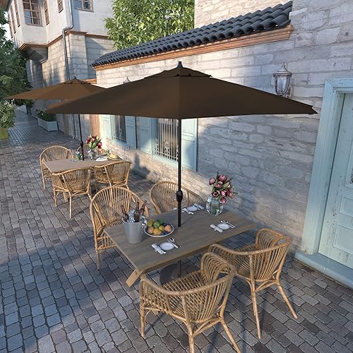 Vista 16 de Sombrilla California Umbrella de 9 pies, de olefina, con inclinación automática y mástil de aluminio bañado en bronce, Rojo, Rojo