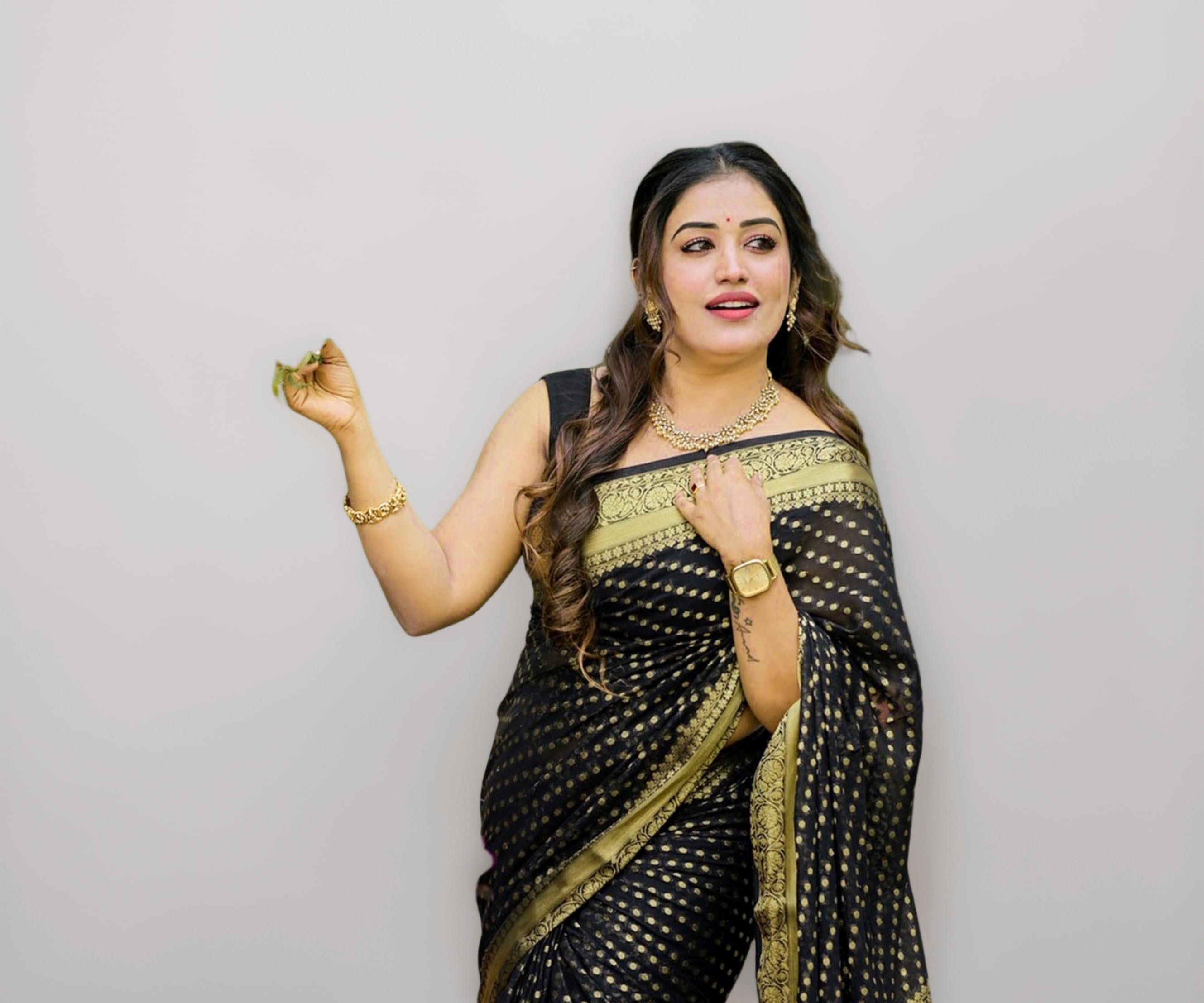 SIRIL Women's Banarasi Kanjivaram Soft Silk Jacquard Saree with Unstitched Blouse Piece