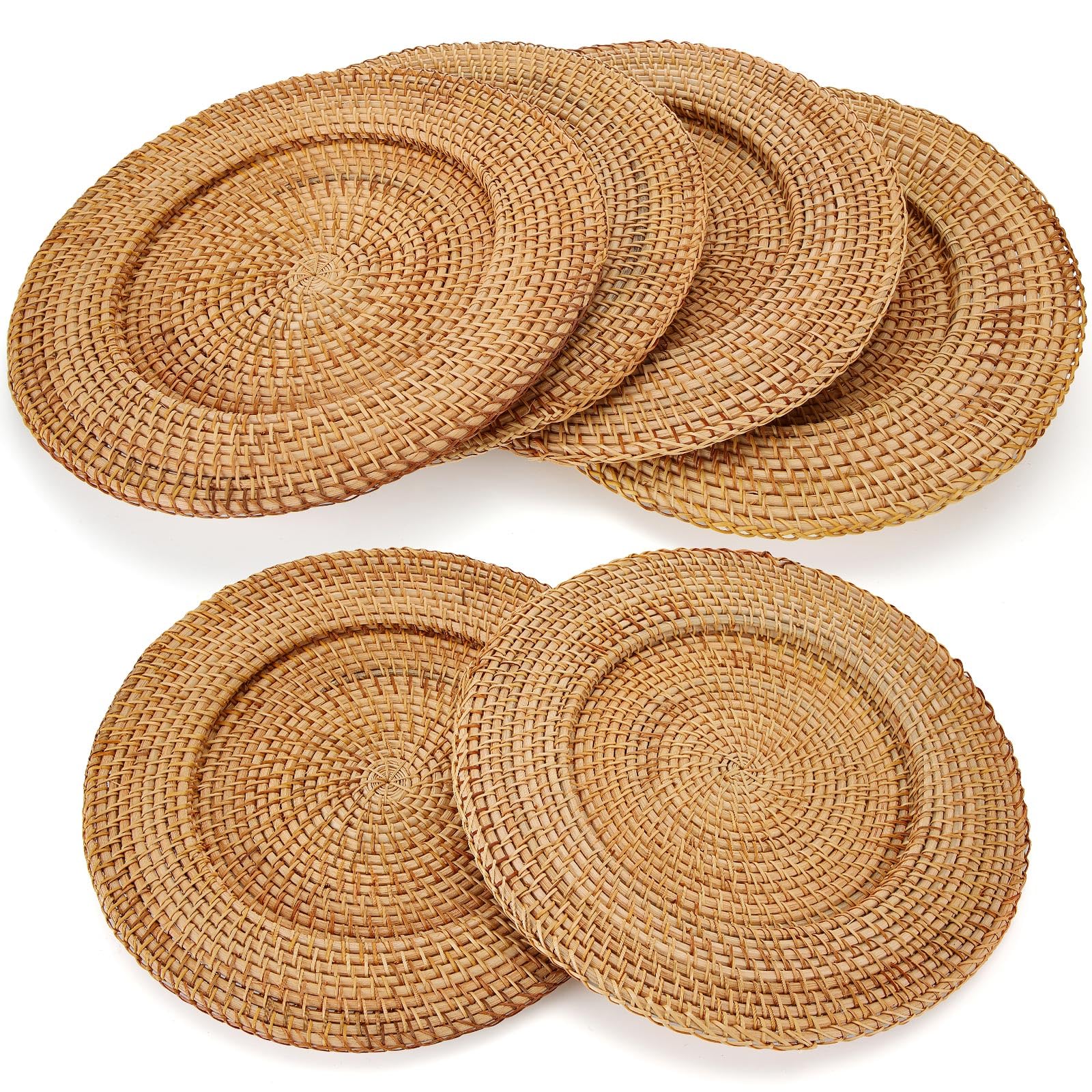 Photo 1 of Gandeer 6 Pack 13" Rattan Charger Plates, Wood Color