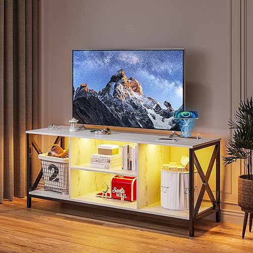 HNEBC Soporte de TV LED blanco con estación de carga USBinalámbrica, soportes de televisión con inducción automáticaluces LED ajustables, soporte de disponible en Yaxa Peru