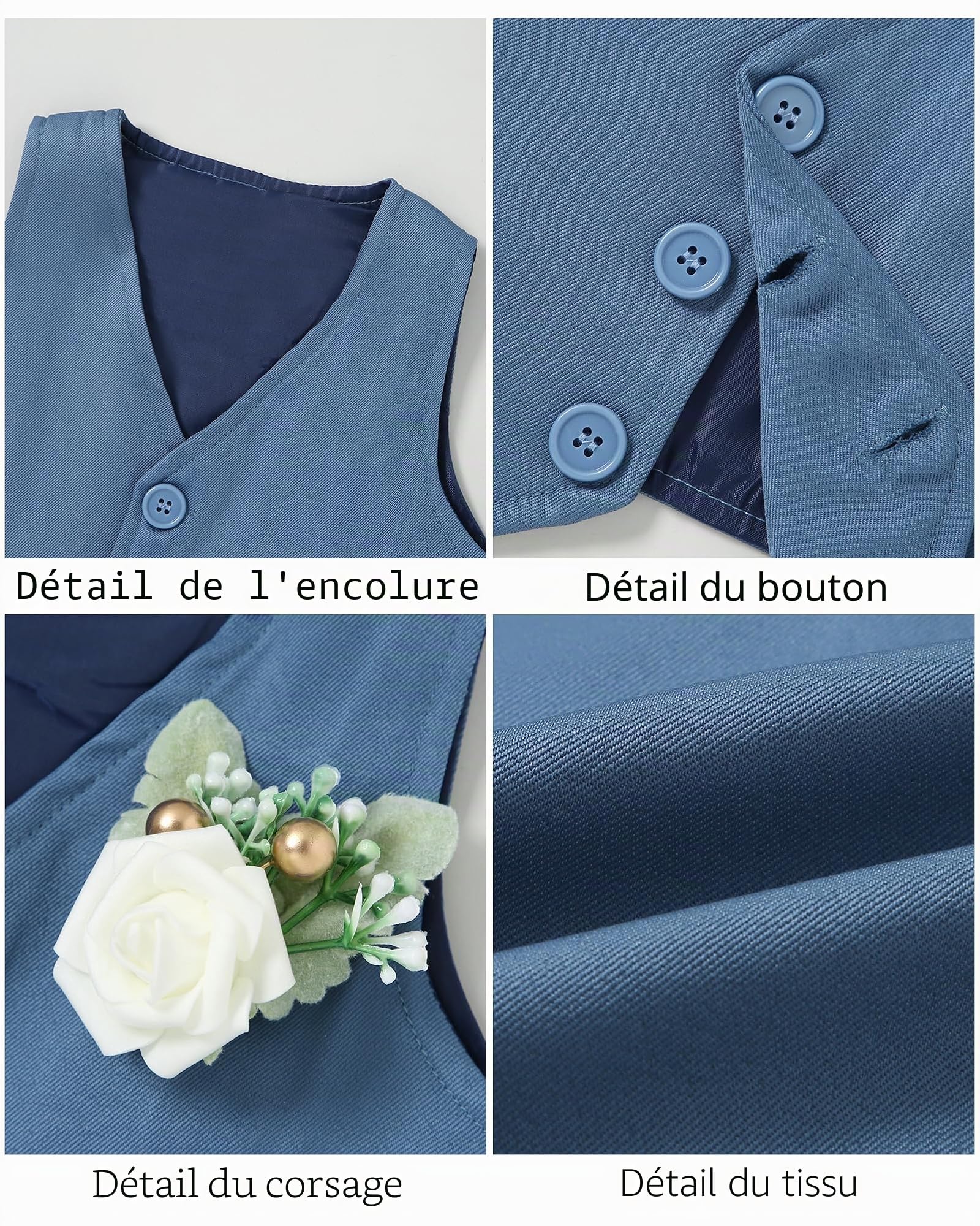 ZOEREA Ensembles Bébé Garçon Gentleman Smoking Vêtements, Enfant Mariage Vêtements Manches Longues Chemise + Gilet + Nœud Papillon + Corsage + Pantalon Bleu, 12-18 Mois