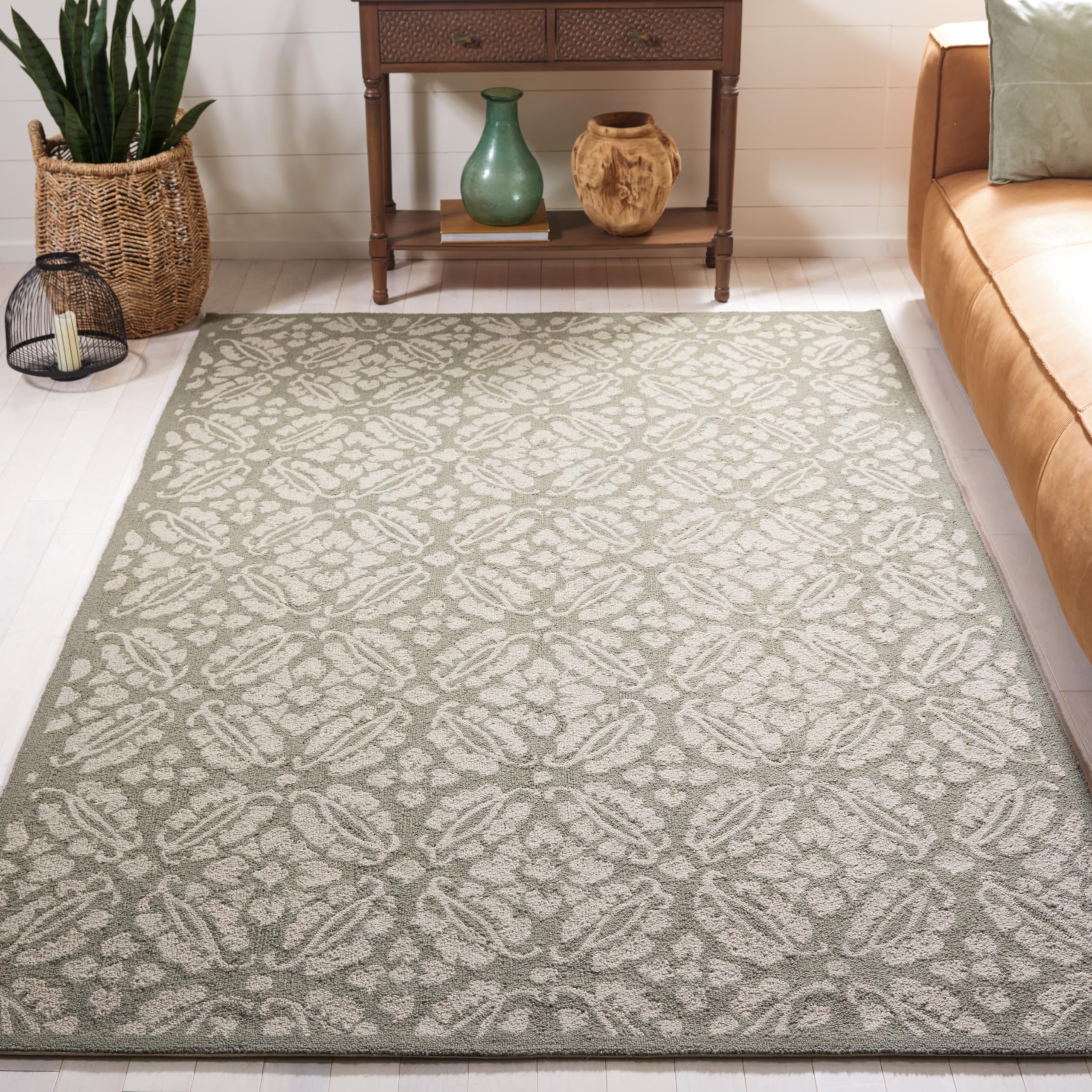 SAFAVIEH Chelsea Collection Area Rug - 5'3" x 8'3", Sage, Hand-Hooked French Country Wool, Ideal for High Traffic Areas in Living Room, Bedroom (