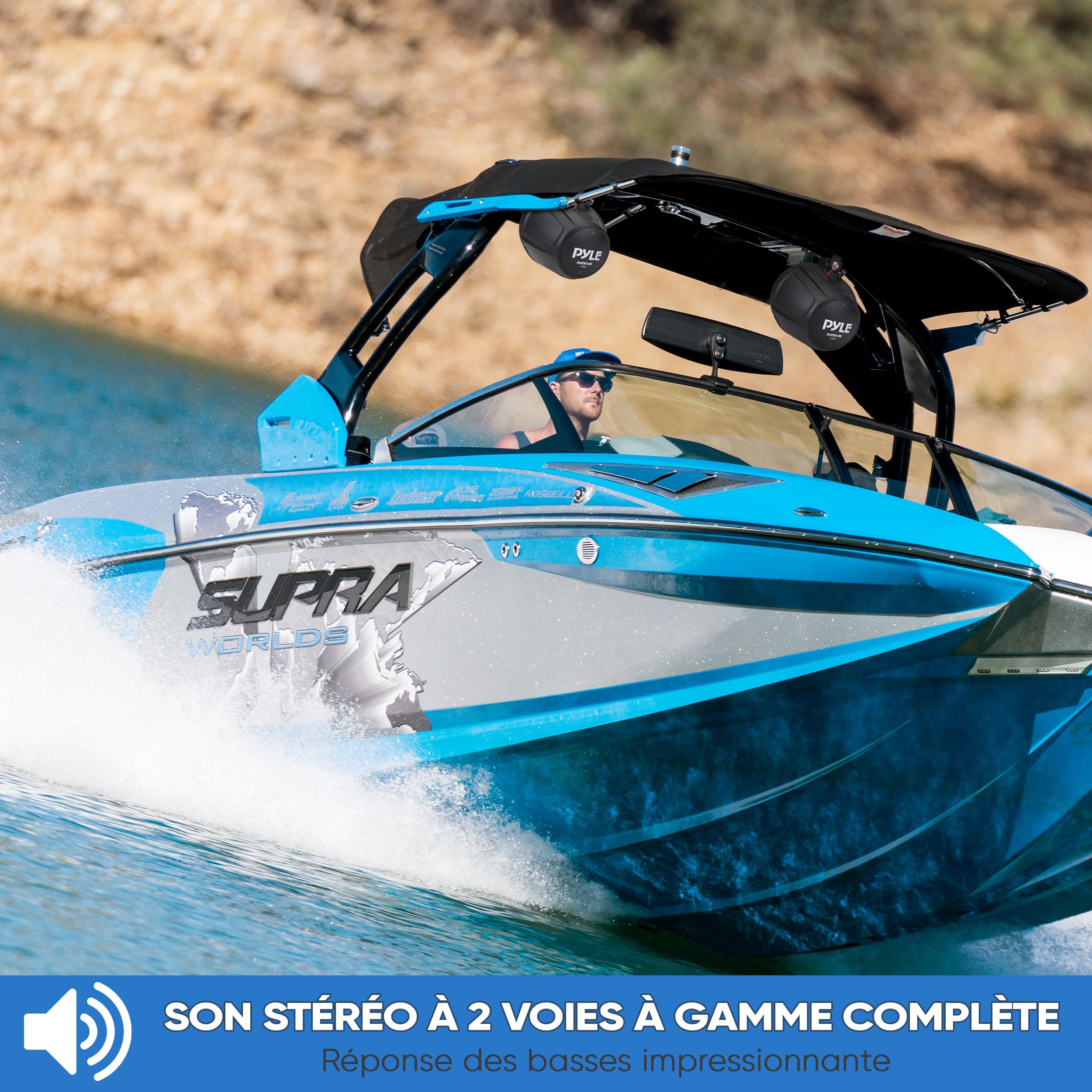 Pyle Haut-Parleurs Tout-Terrain Étanches 2 Voies 10,2 cm – Système Audio Marine 800 W avec Bluetooth, Lumières RGB et Télécommande – Enceintes Tour Wakeboard Stéréo