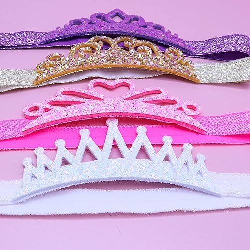 Miniatura 5 de FROG SAC 4 diademas de tiara con purpurina para niñas, bandas elásticas para el cabello con corona de princesa para niños pequeños, accesorios