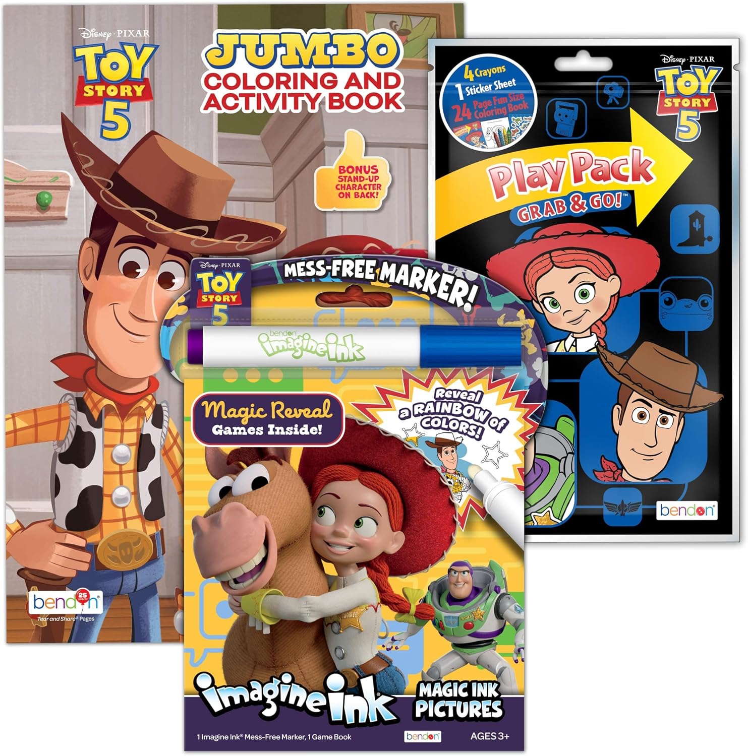 Disney Pixar Toy Story 5 Book Bundle - 3-Pack Activity Set | Jumbo Coloring and Activity Book, Imagine Ink Magic Ink Pictures Book, Grab and Go Play Pack for Kids Ages 3+