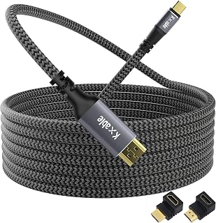 USB C to HDMI Cable 20FT, USB 3.1 Type-C to HDMI 2.0 Braided Cord with 2 HDMI Adapters, [Thunderbolt 3 Compatible] for MacBook Pro/Air, iPad Pro, iPhone 15 Pro / 15 Pro Max, Galaxy S22, Dell, HP, More
