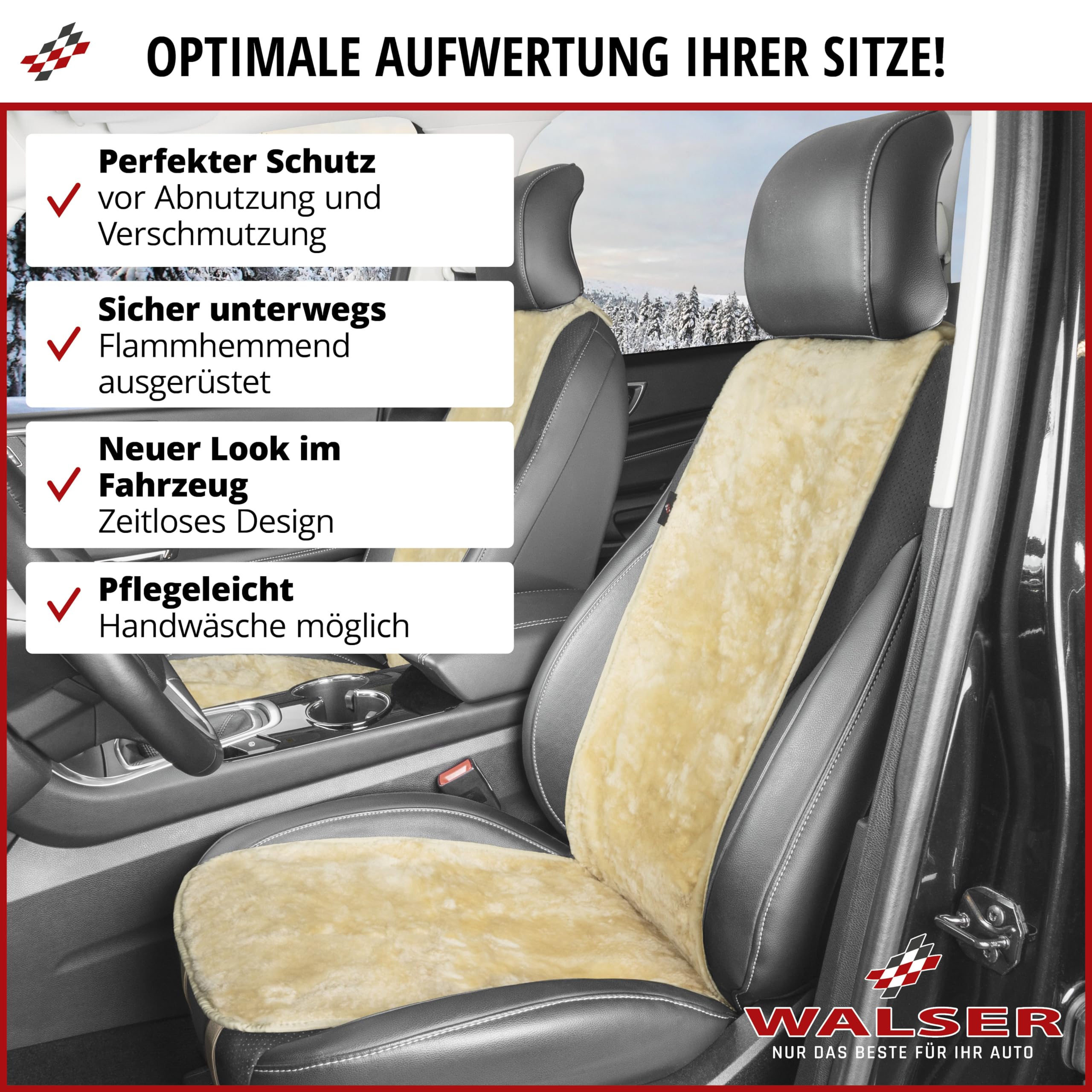 WALSER Autositzbezug Lammfell, Cosmo, Anthrazit, 100% Echtes Lammfell, Universell Passend, Vordersitze, Seitenairbag Kompatibel, Schutz und Komfortverbesserung, 1 Count