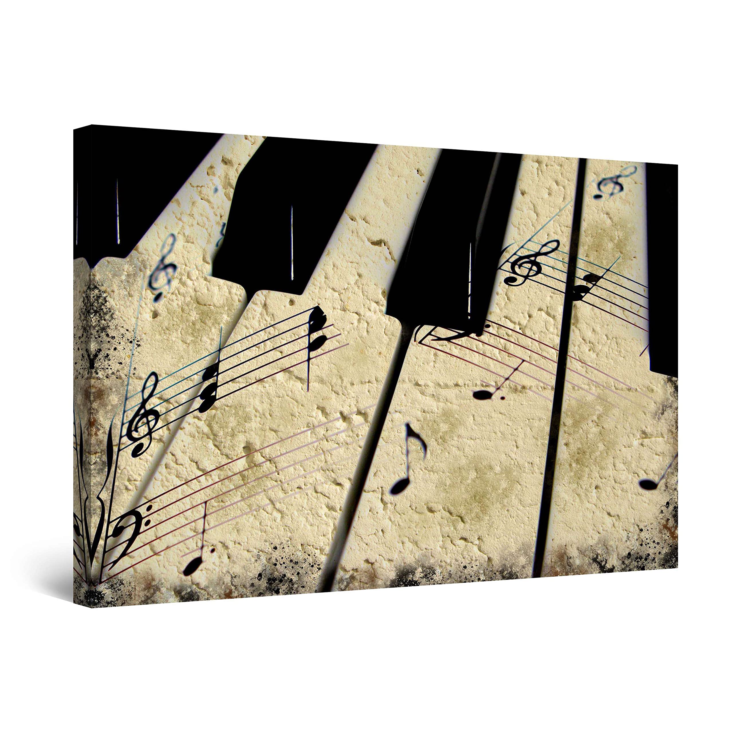 Startonight Canvas Wall Art - Black and White Vintage Piano, Abstract White Stones Fantasy Music Large for Living Room Framed Modern and Contemporary Picture, Unique Luminous Wall Art 32