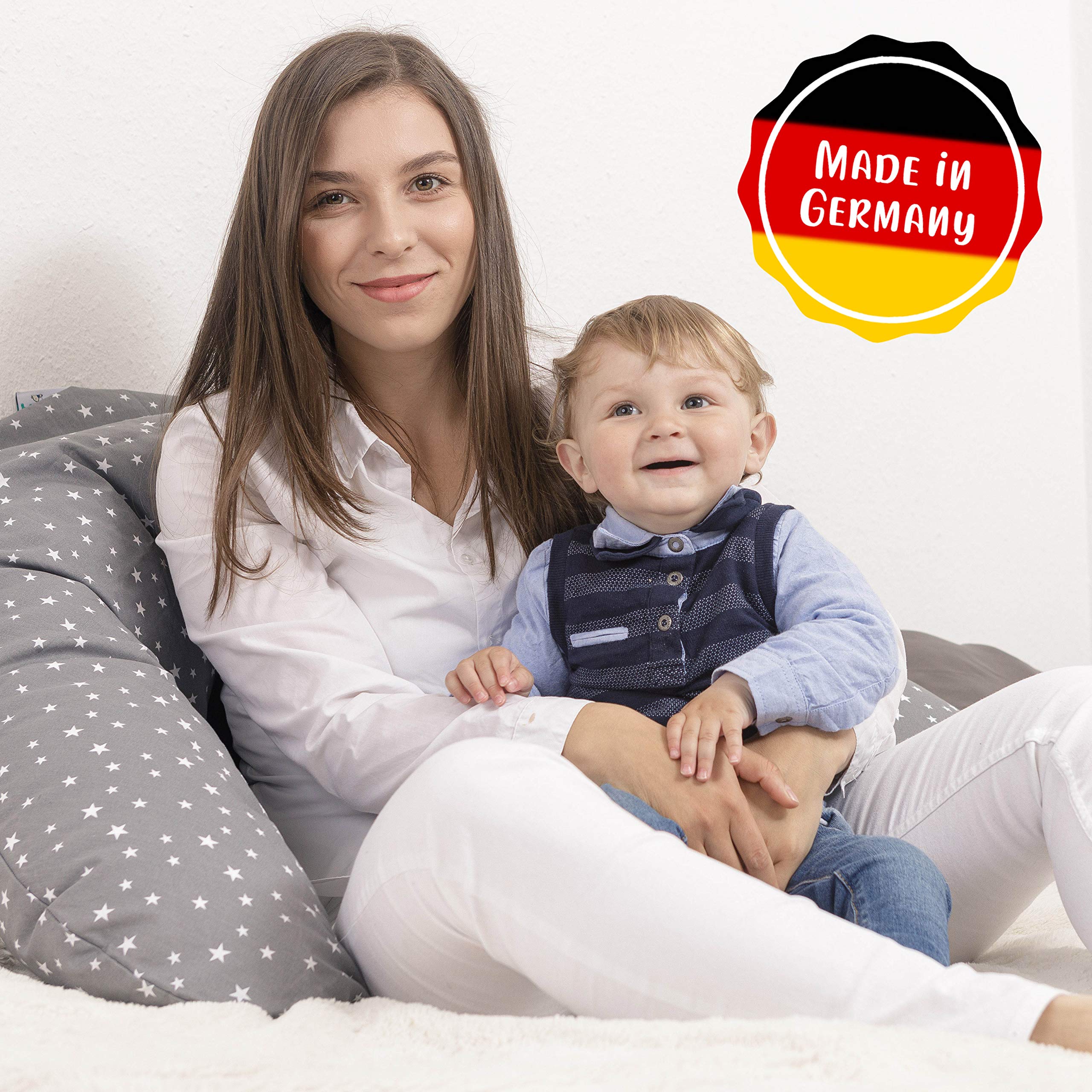 Pic Bear - Cojín de lactancia premium | 100% algodón de jersey suave | relleno de microperlas EPS especialmente suave | Cojín de almacenamiento con certificado TÜV (gris IS gris, 190 x 42 cm)