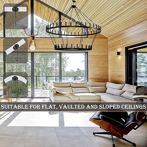 Miniatura 5 de Candelabro de rueda de carro extragrande de 70 pulgadas, 2 niveles, 64 luces, lámpara colgante de casa de campo, iluminación colgante redonda