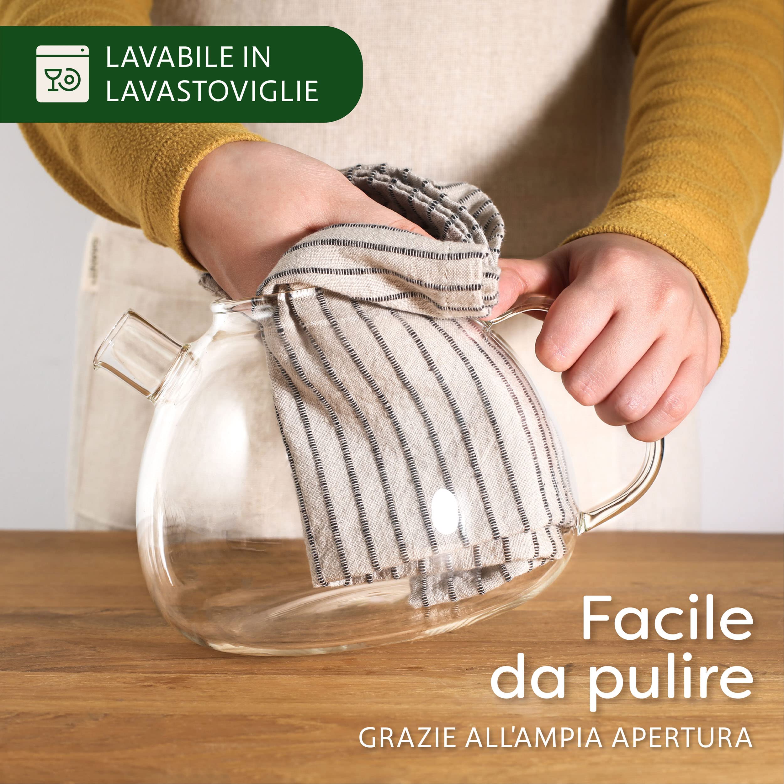 Cosumy Teiera con Infusore con Scaldino - 1,5l Vetro Borosilicato - Lavabile in Lavastoviglie - Resistente al Calore - Grandi Teiera