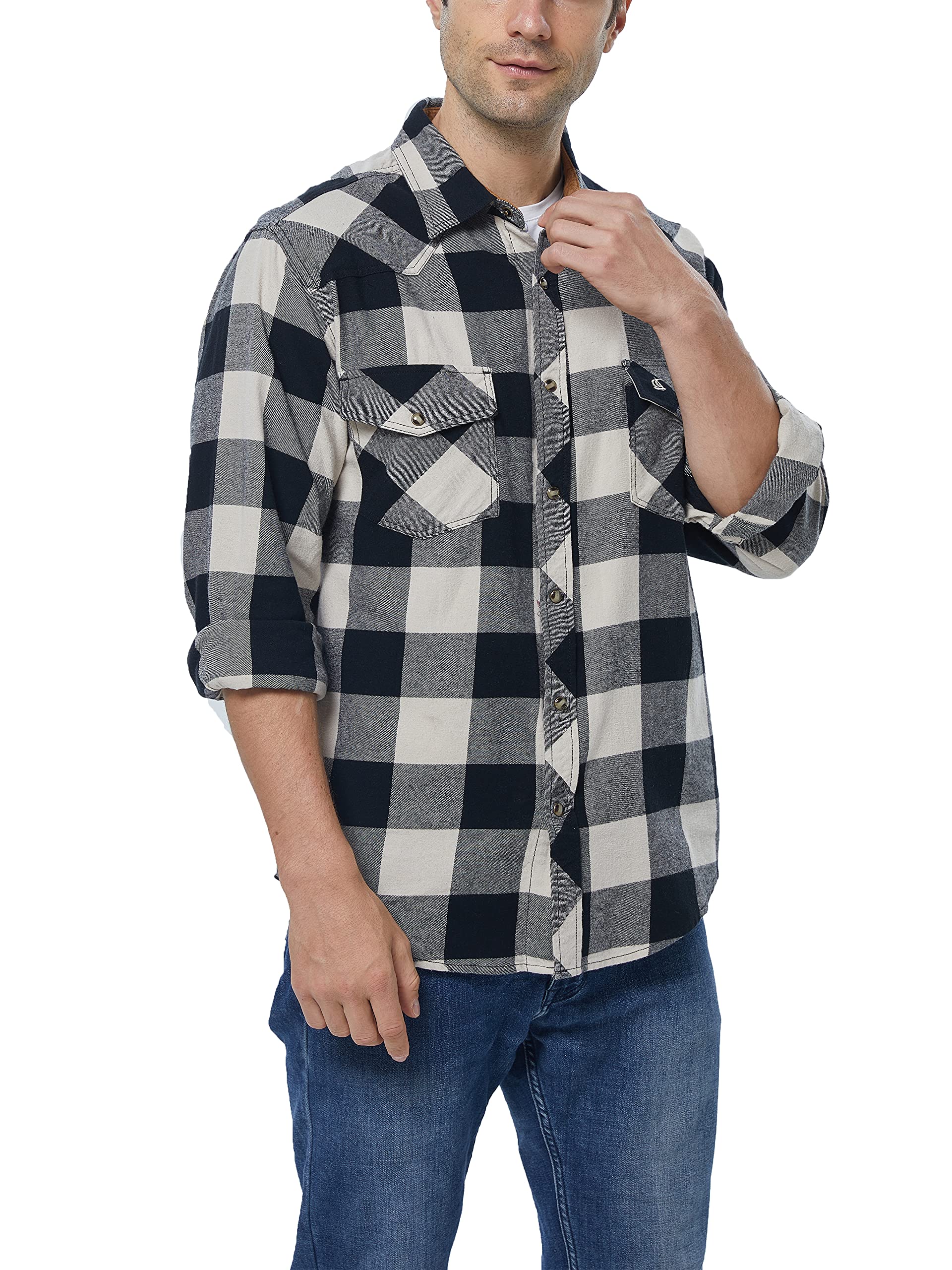 COEVALS CLUB Chemise de travail décontractée en flanelle pour homme, Écriture / Noir #2, Taille L