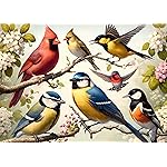Rocorose 1000 Piece Puzzle for Adults, Colorful Birds and Flowers Puzzle with Exquisite Poster, Challenging Spring Garden Animal Songbirds Cardinals Puzzles Game