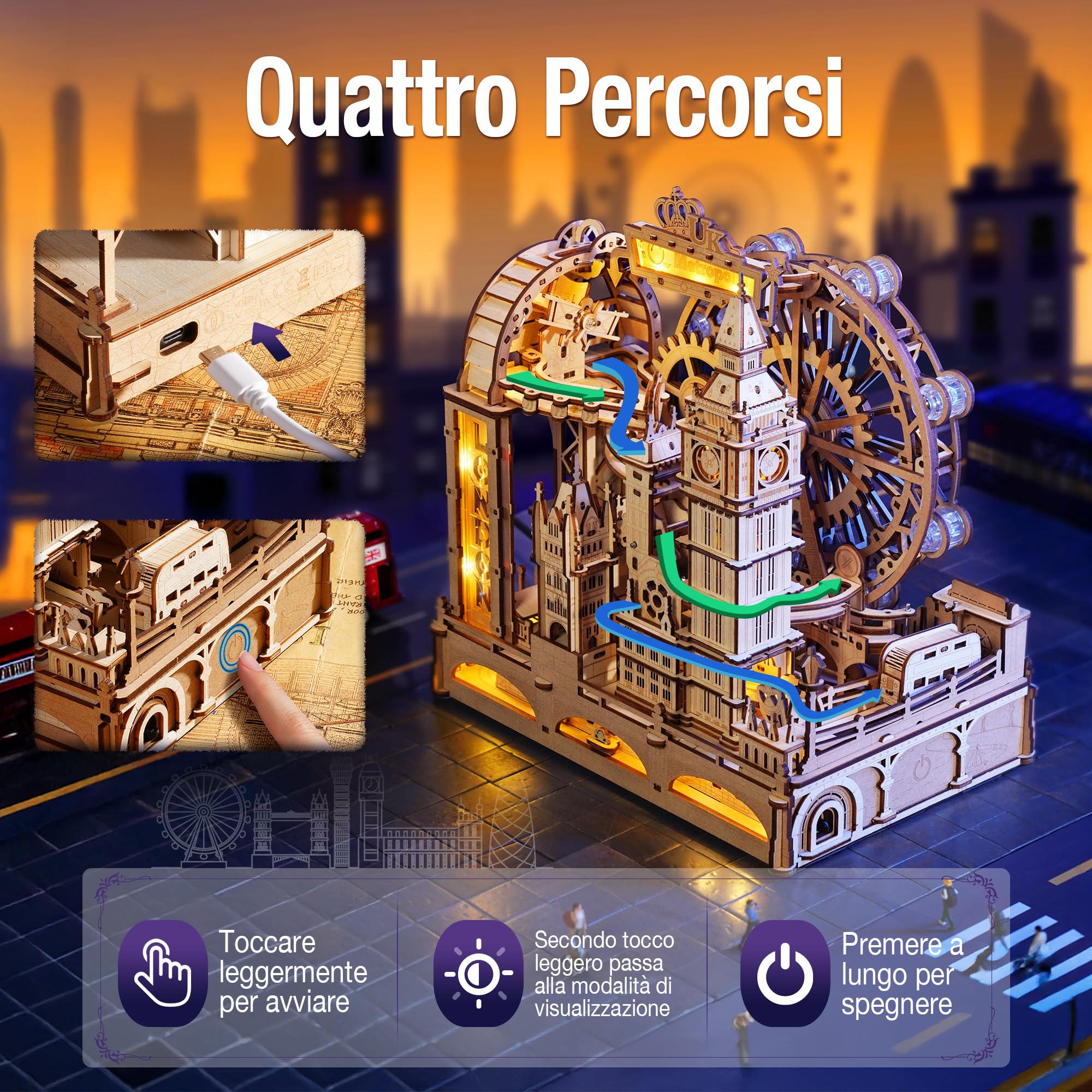 ROKR Puzzle 3D in Legno per Adulti, Palline Viaggio Londra Modellismo da Costruire, Decorazioni per la Scrivania di Casa, Puzzle Regalo per adolescenti e adulti