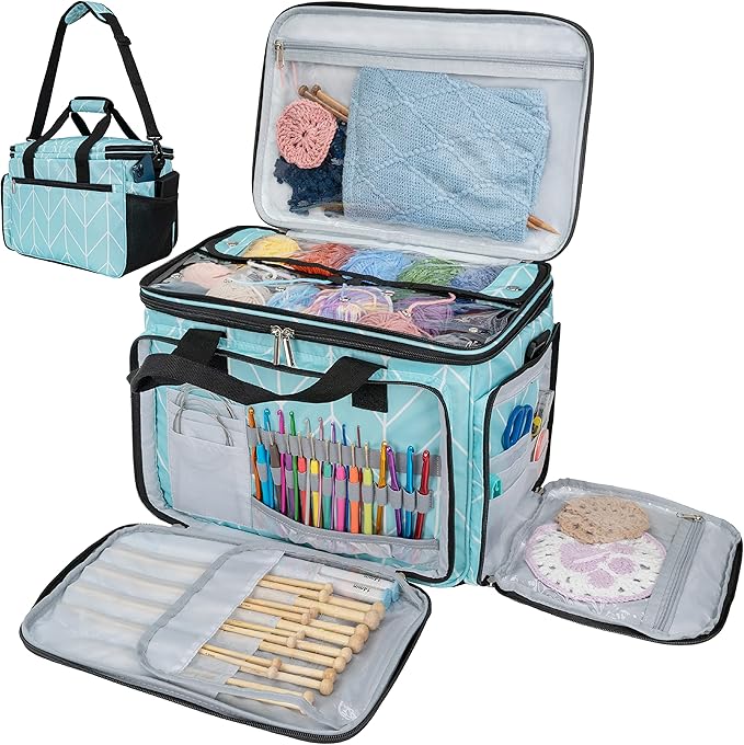 PAVILIA Large Crochet Organizer Bag with Yarn Storage