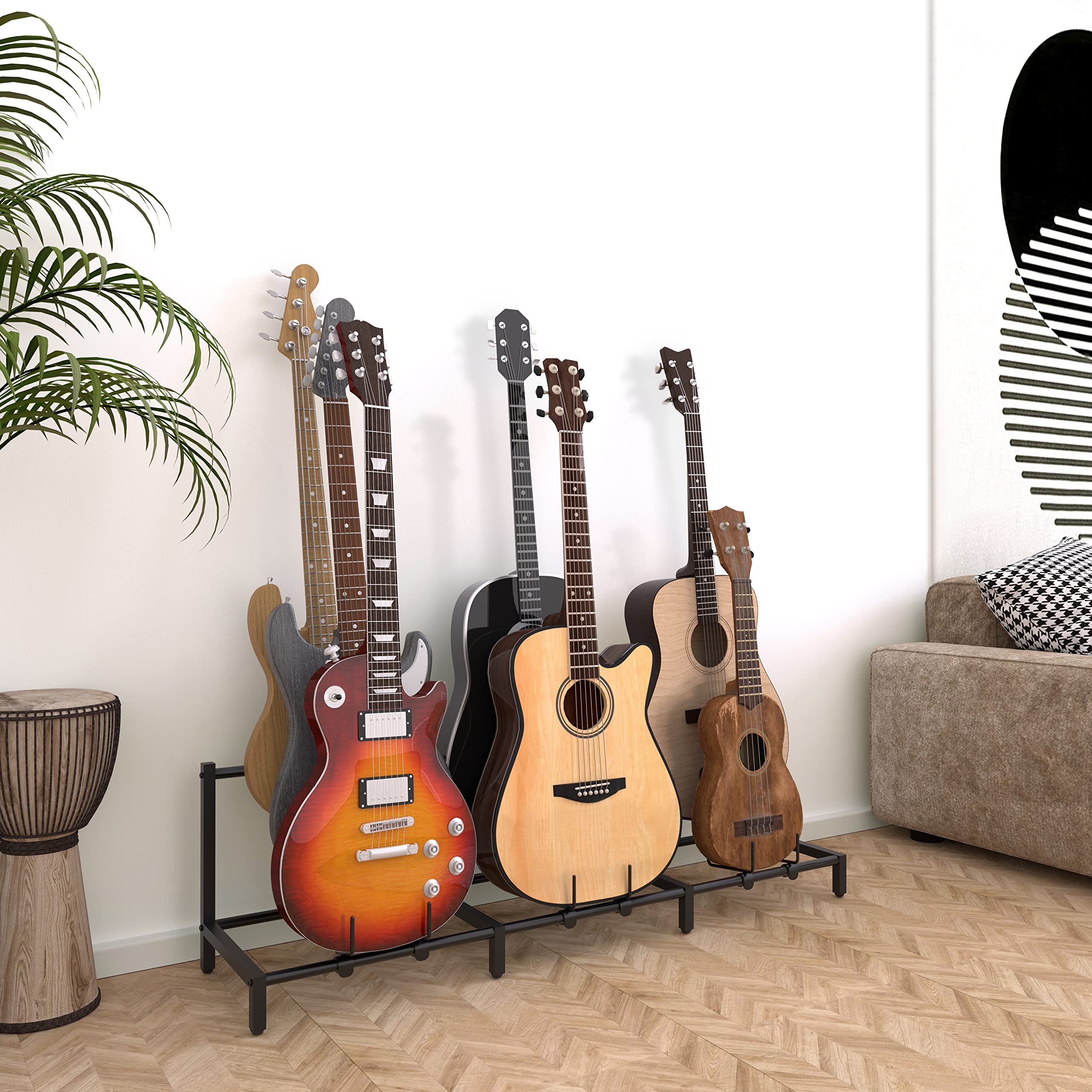 Bikoney Chitarra Acustica Supporto per Chitarra 7 Supporti Elettrica, Basso,Supporto Regolabile per Più Chitarre, Accessori per Chitarra, Regali per Uomini, Supporto per Chitarra, Espositore