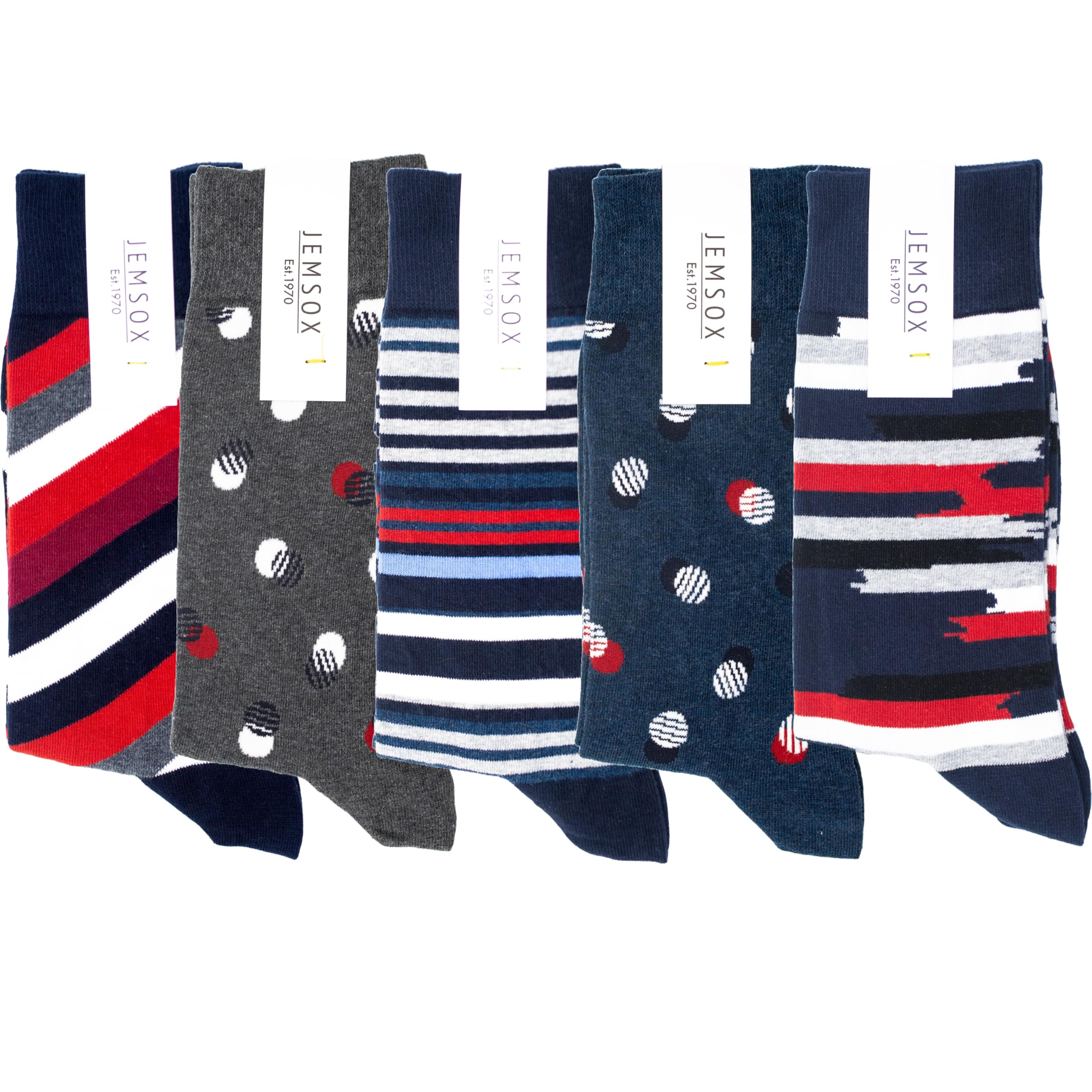 Jemsox Red 5-Pack Multi Spot & Stripe Organic Cotton Socks - One Size (7-11)