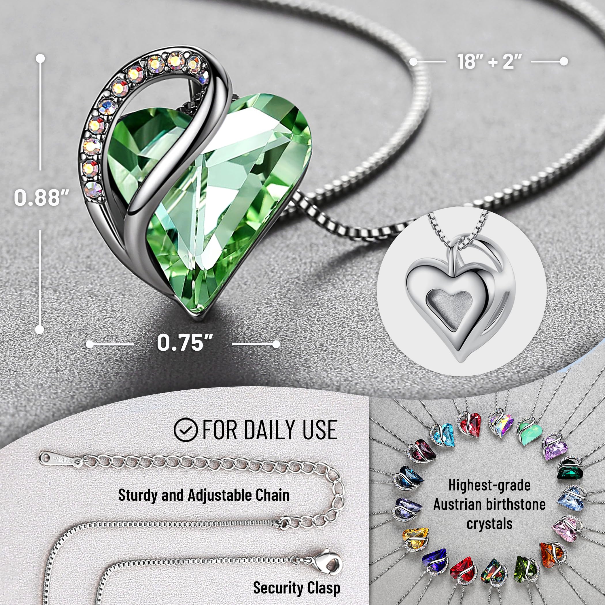 Leafael San Valentino Collana Donna Cuore con Pietra di Nascita, Ciondolo Cristallo Birthstone, Catena con Pendente Elegante, Confezione Regalo Inclusa