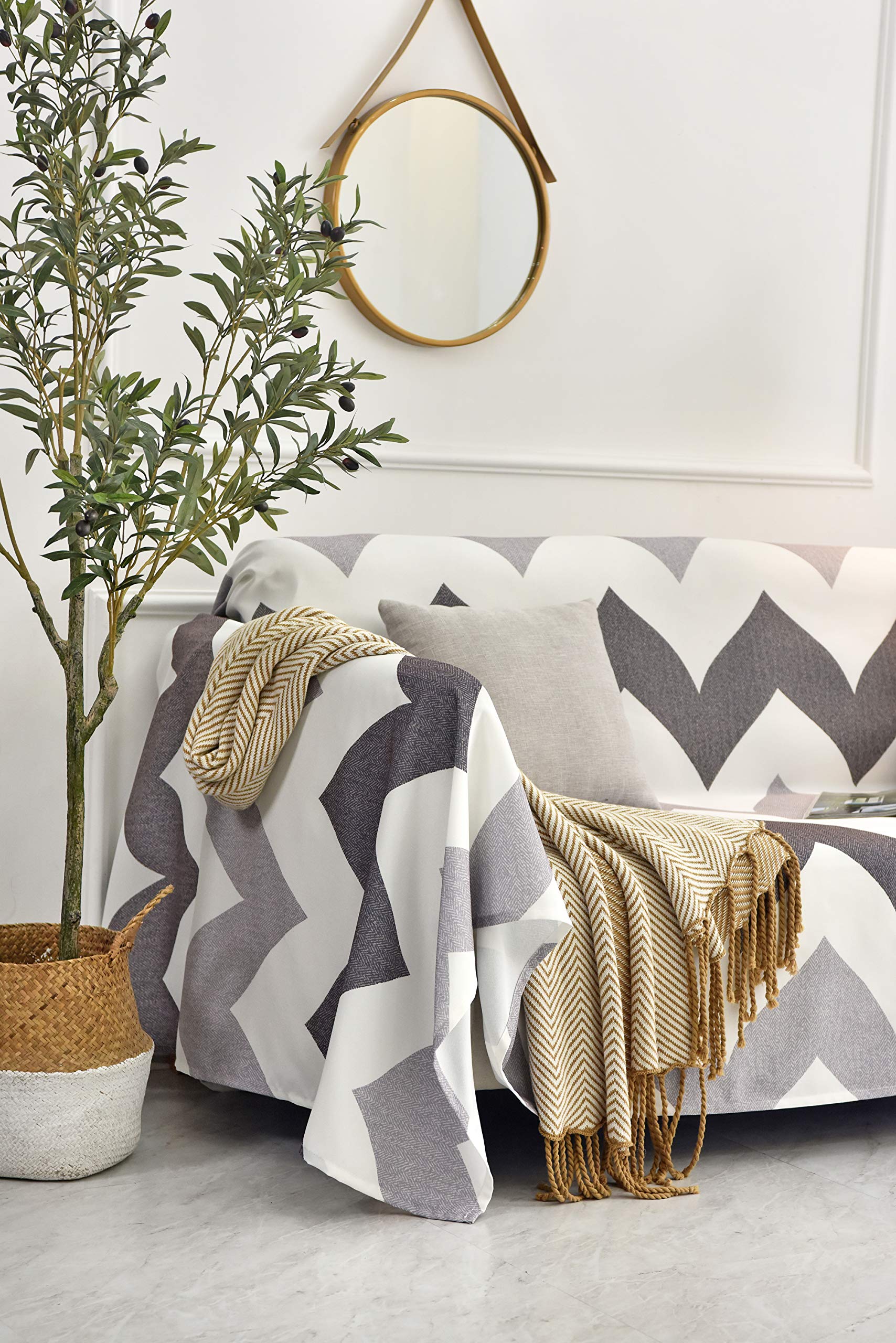 LYHome Coperta in Lana Merinos - Copriletto Plaid per Letto Divano, Singolo Una Piazza e Mezza Matrimoniale, Coperte Per Invernale Estiva Morbida Calda e Grande 140x200 cm, Grigio - Bianco Quadri