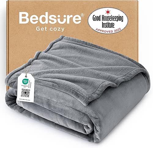 Bedsure GentleSoft Fleece Throw Blanket for Couch Grey - Lightweight