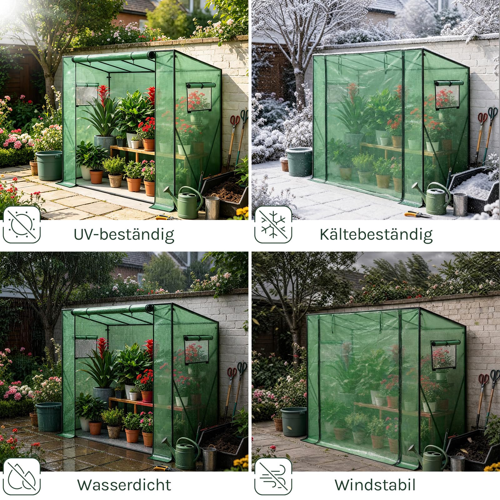 WOLTU Foliengewächshaus 130 g/m², PE halbtransparente Tomatengewächshaus, Plane wasserdicht wetterfest Mehrzwecktreibhaus Pflanzenhaus, Garten, Terrasse, Hinterhof, 200x77x146/169 cm, Grün