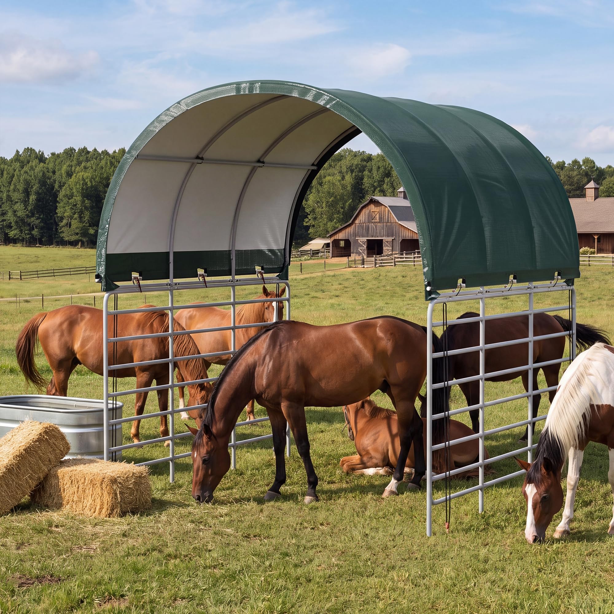 Aoxun Horse Shelter Shed, Livestock Shade Canopy with Waterproof UV Treated Cover, Outdoor Animal Shelter for Horses, Goats and Farm, Quick Assembly, 304 x 304 x 170 cm